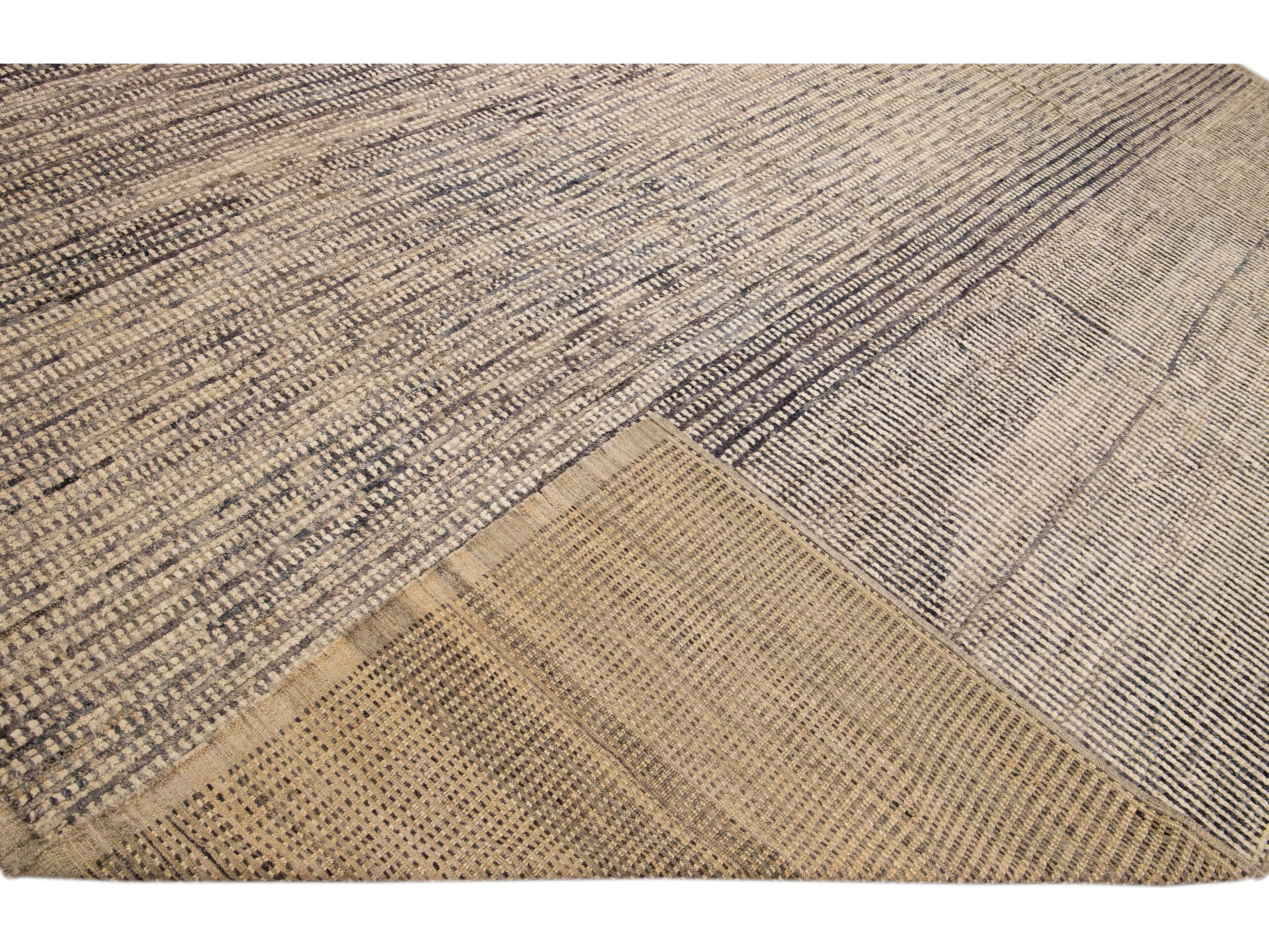 Modern Moroccan Bohemian Style Handmade Beige Square Wool Rug