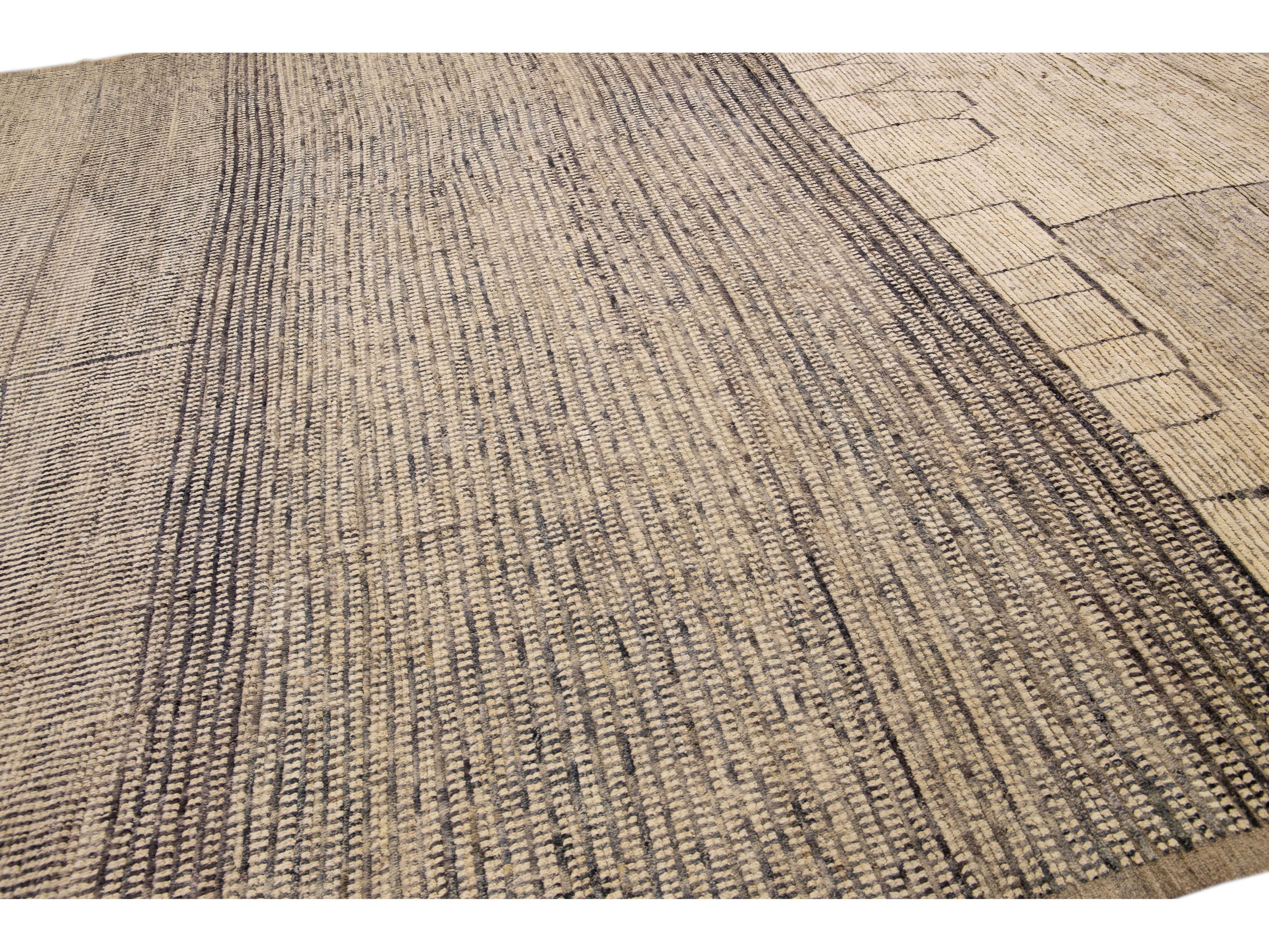 Modern Moroccan Bohemian Style Handmade Beige Square Wool Rug