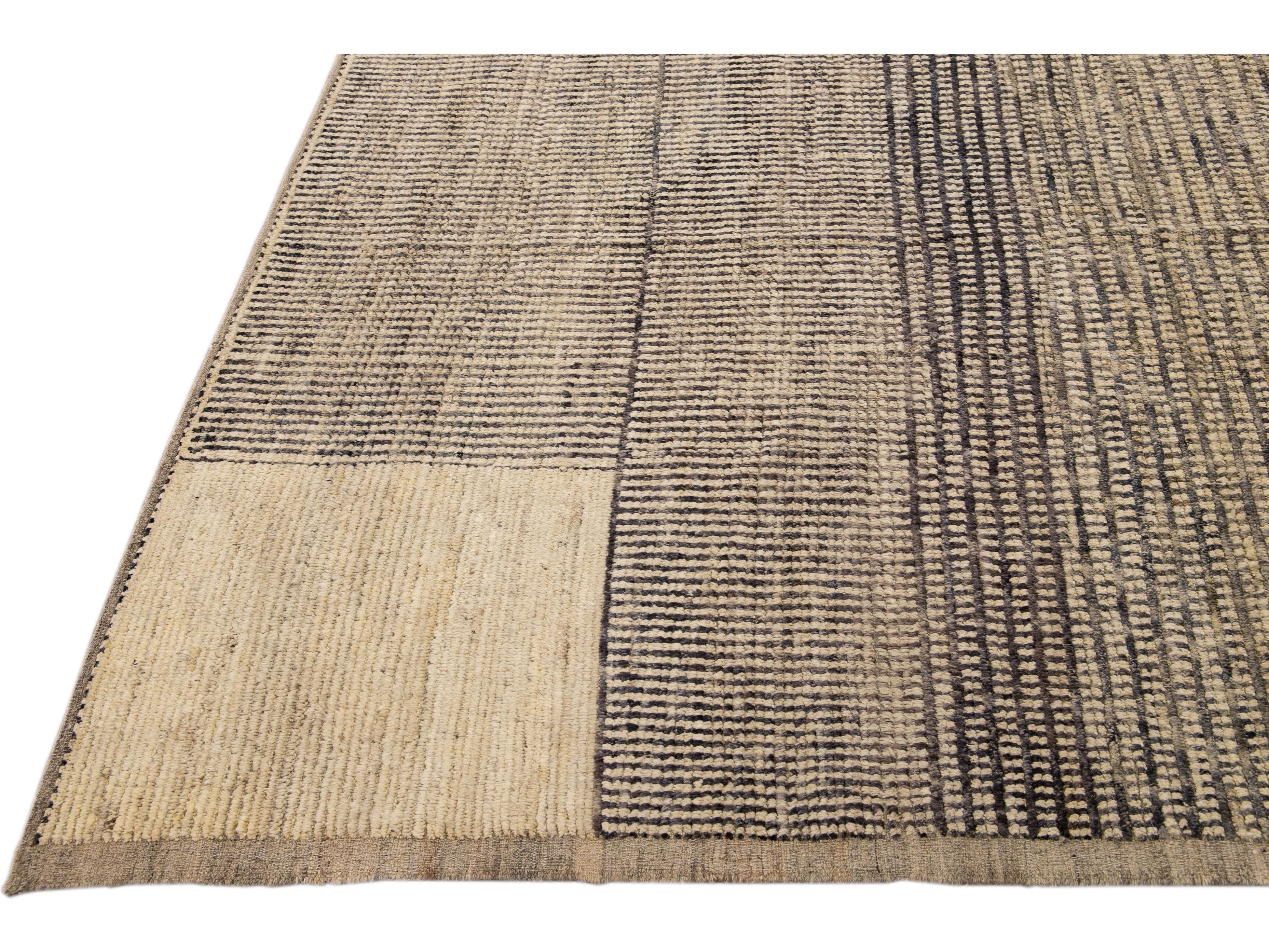 Modern Moroccan Bohemian Style Handmade Beige Square Wool Rug