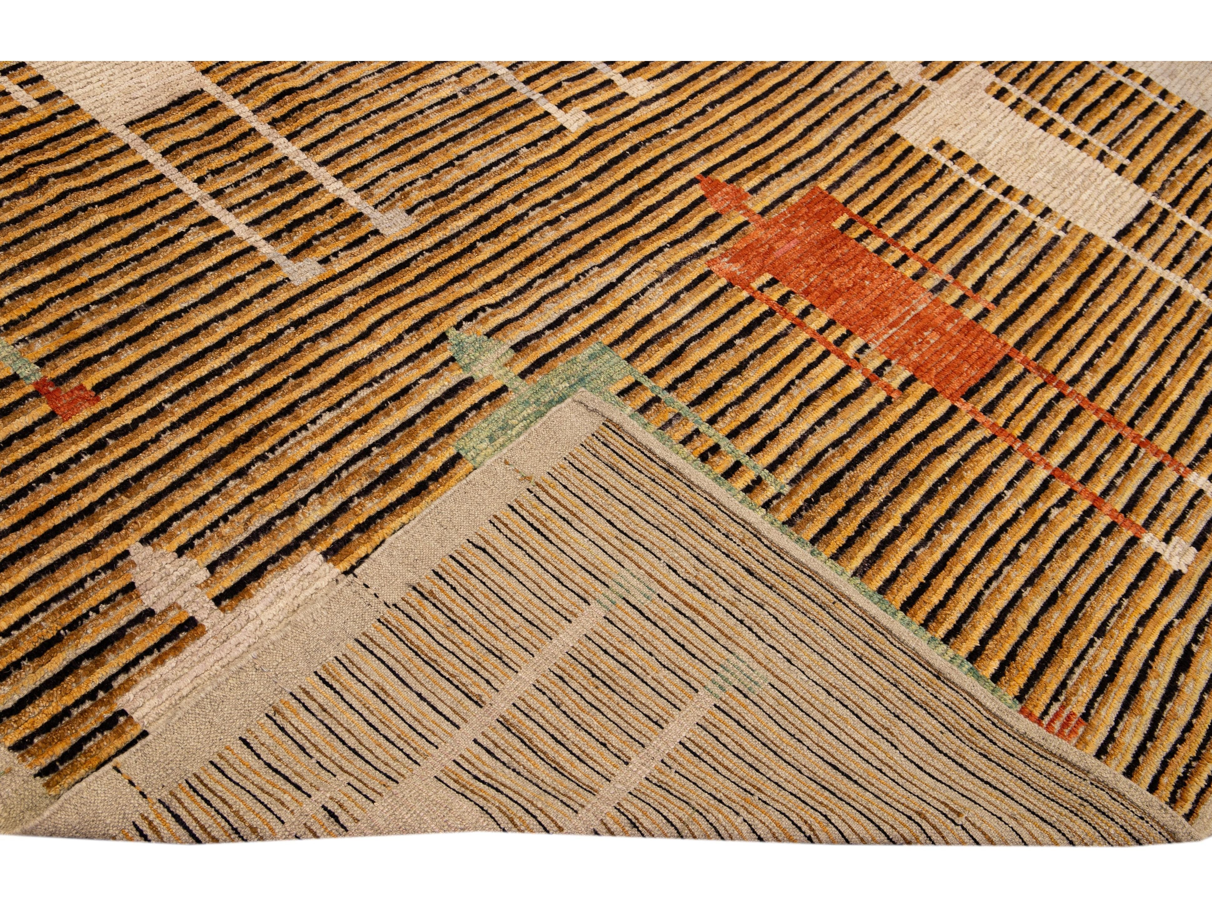Brown Modern Moroccan Style Handmade People Pattern Motif Oversize Wool Rug