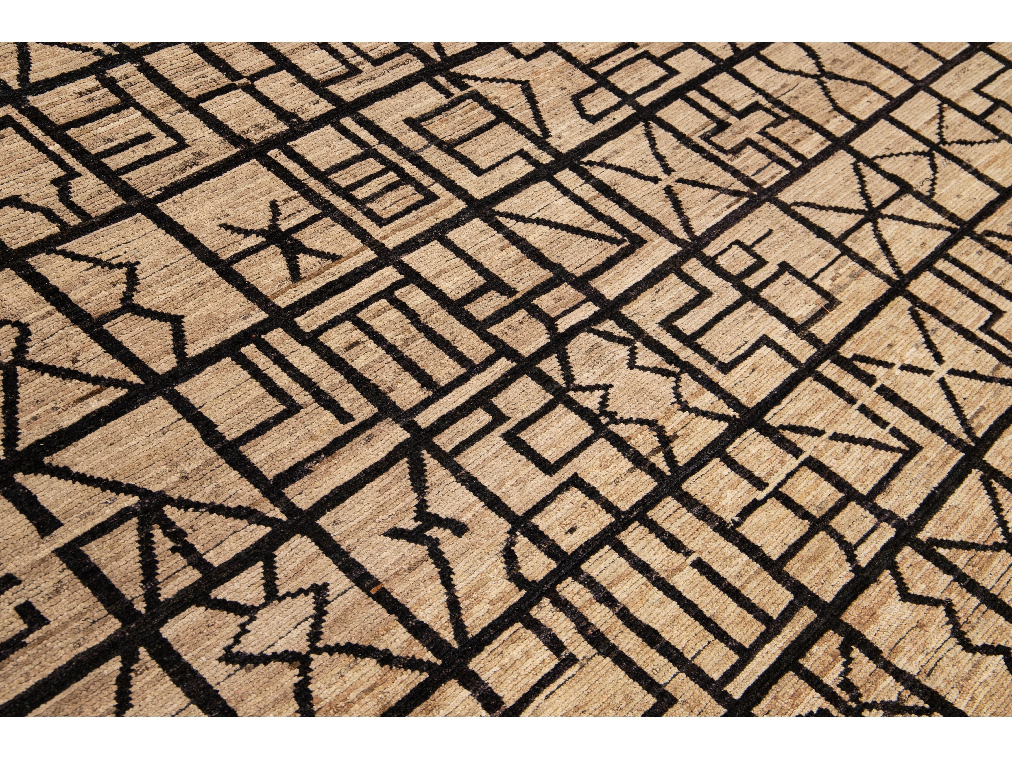 Modern Moroccan Style Brown Handmade Geometric Boho Pattern Wool Rug