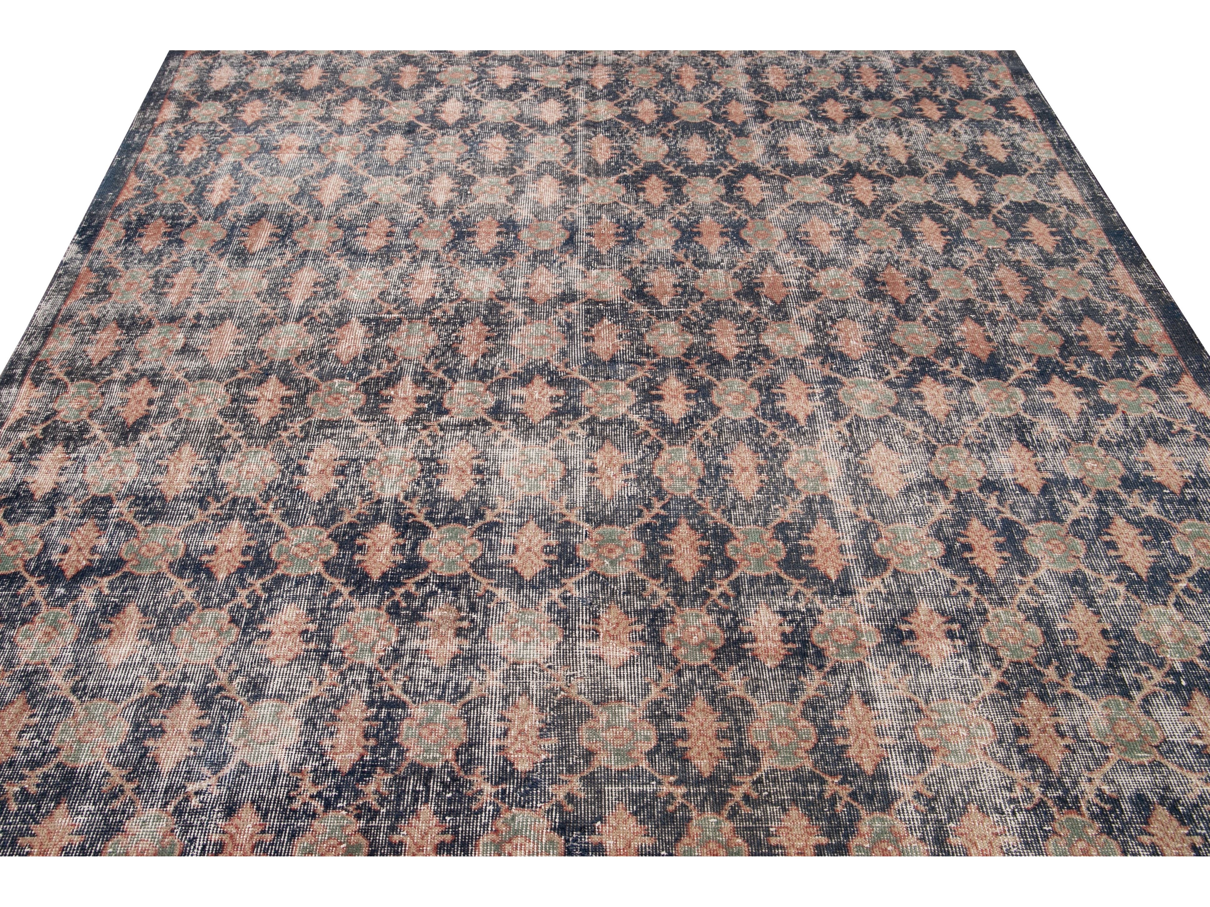 Vintage Turkish Deco Wool Rug 7 X 11