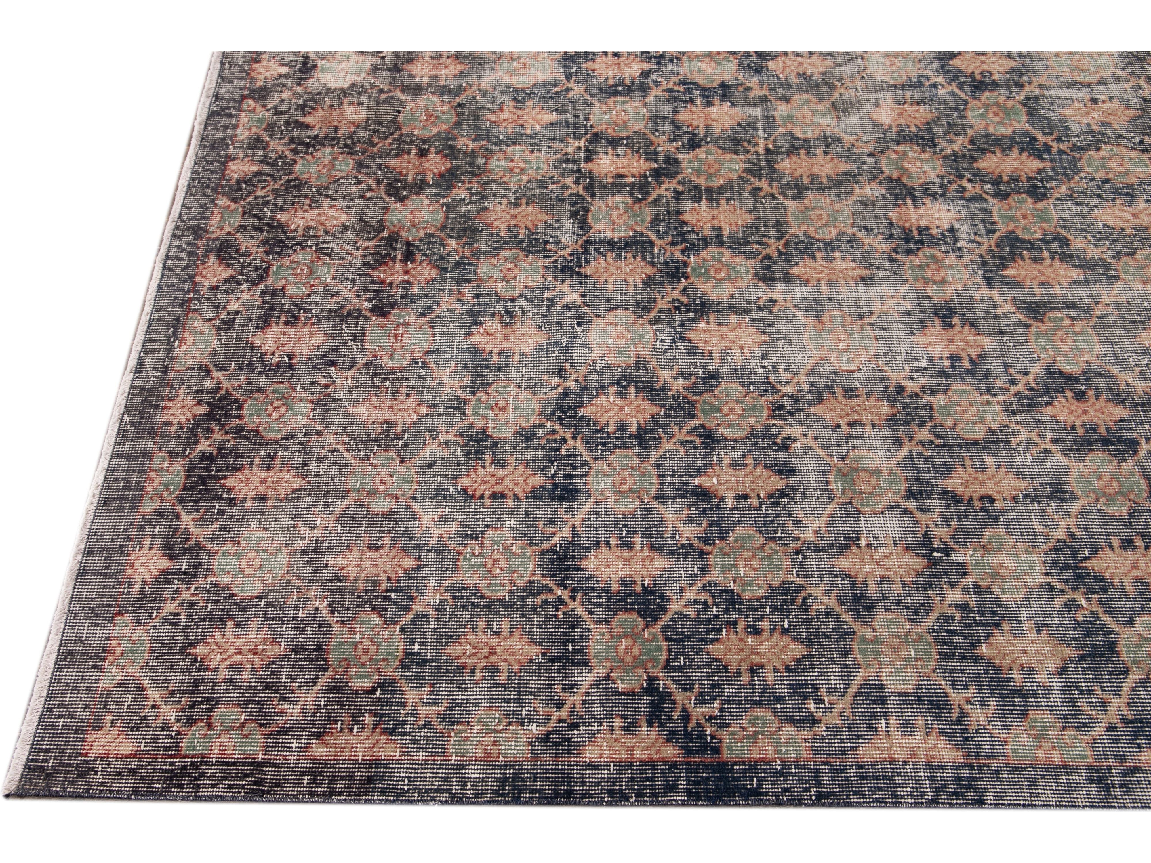 Vintage Turkish Deco Wool Rug 7 X 11