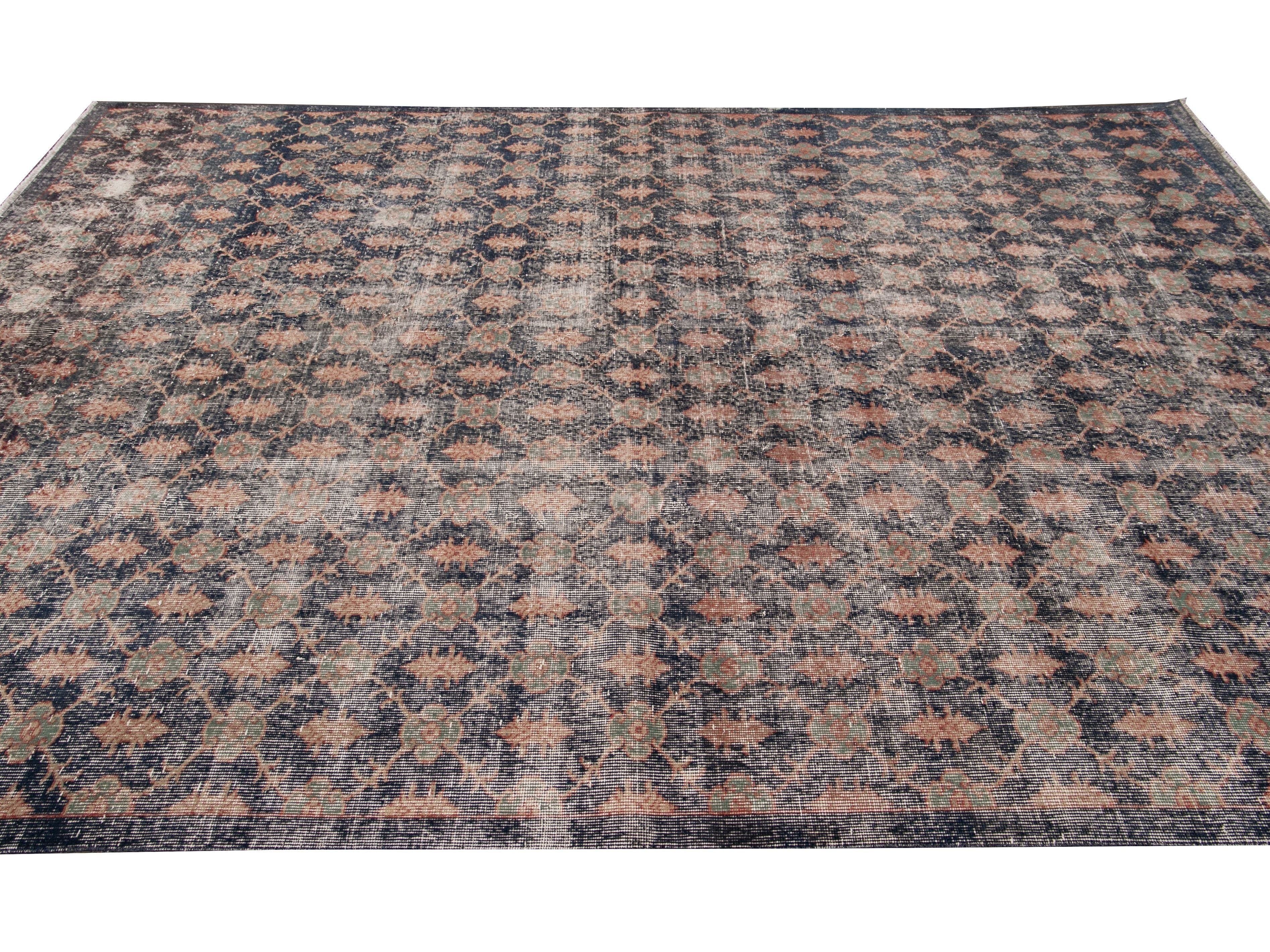 Vintage Turkish Deco Wool Rug 7 X 11