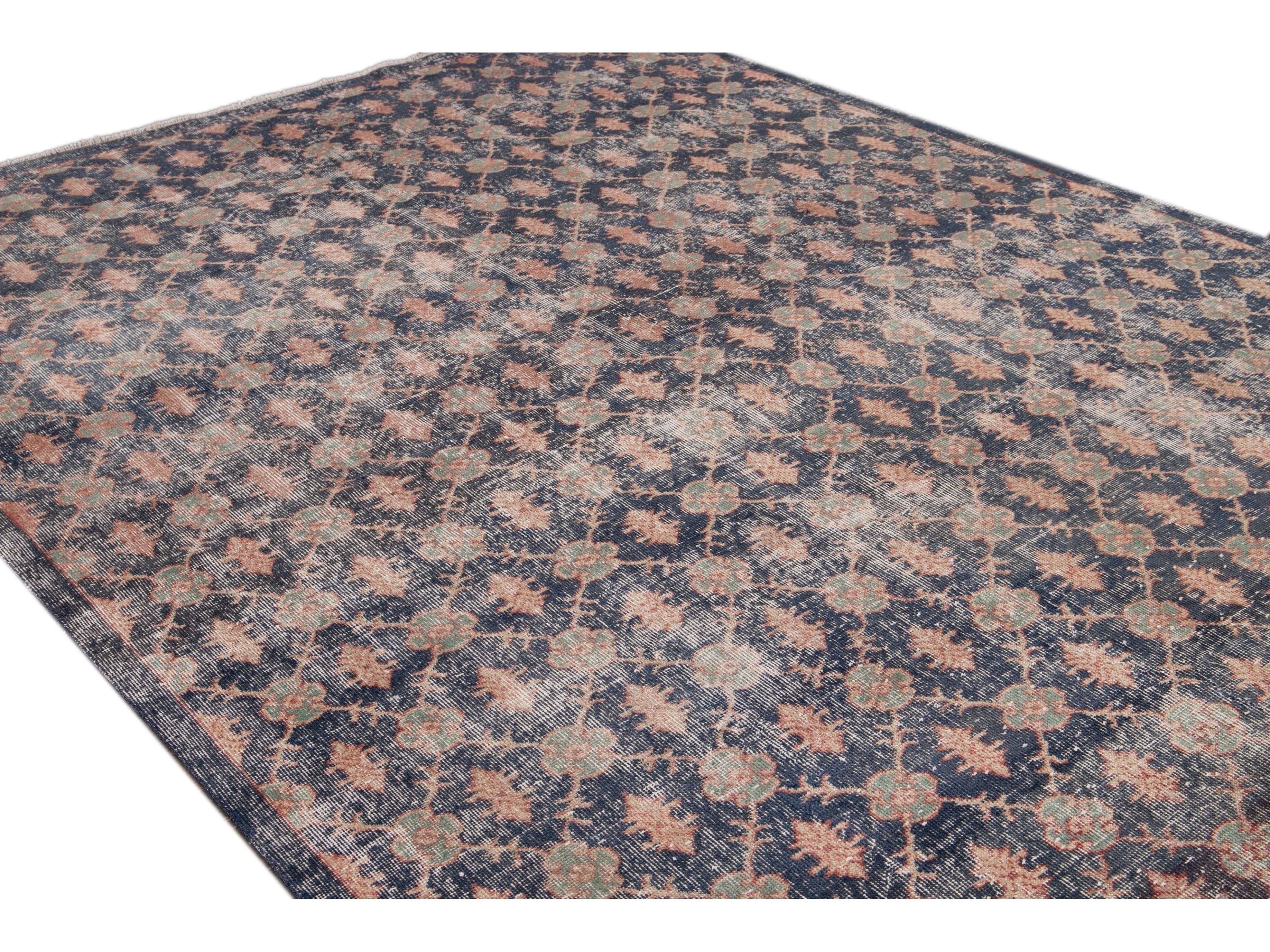 Vintage Turkish Deco Wool Rug 7 X 11