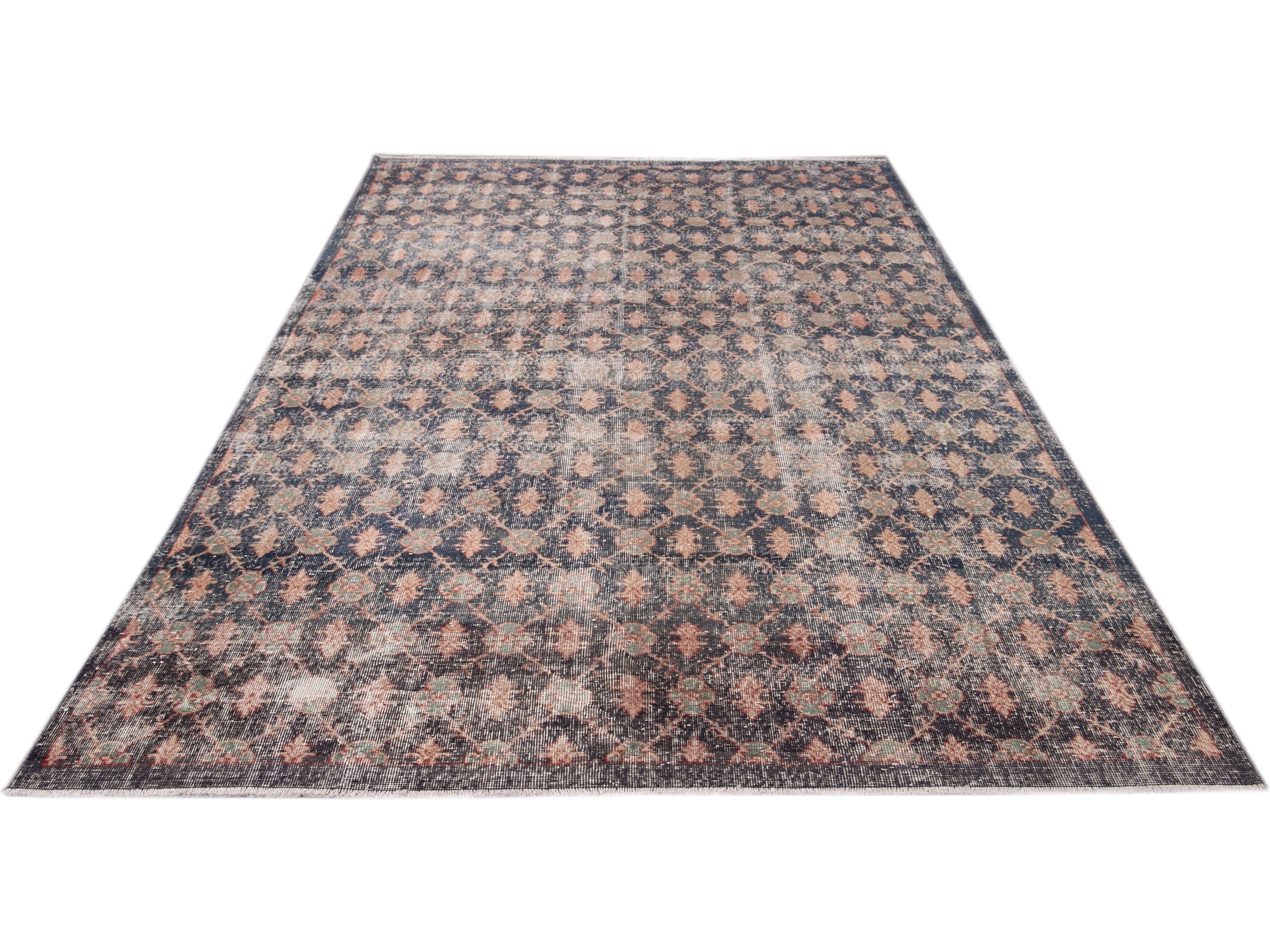 Vintage Turkish Deco Wool Rug 7 X 11