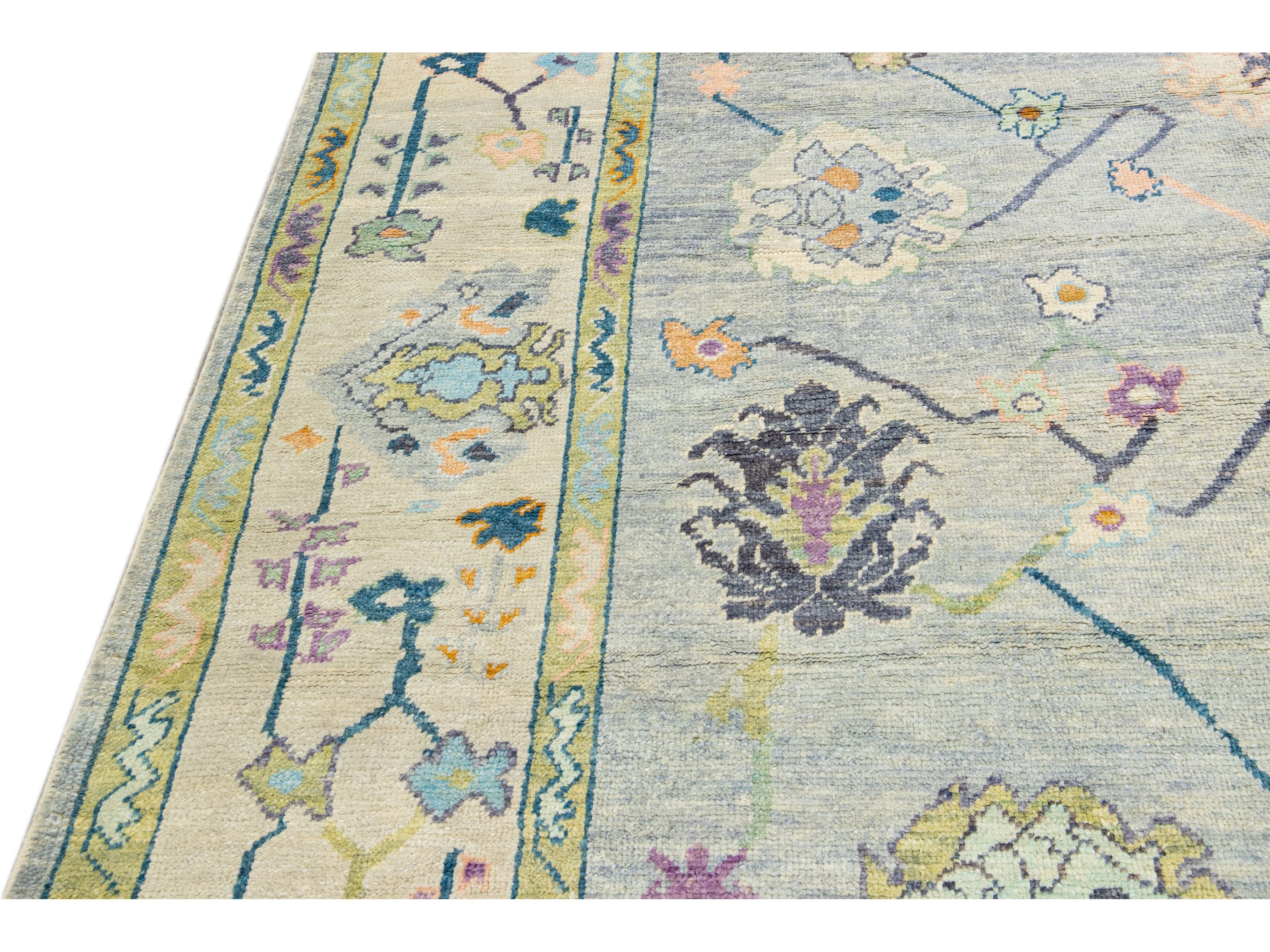 Modern Turkish Oushak Gray Handmade Floral Oversize Wool Rug