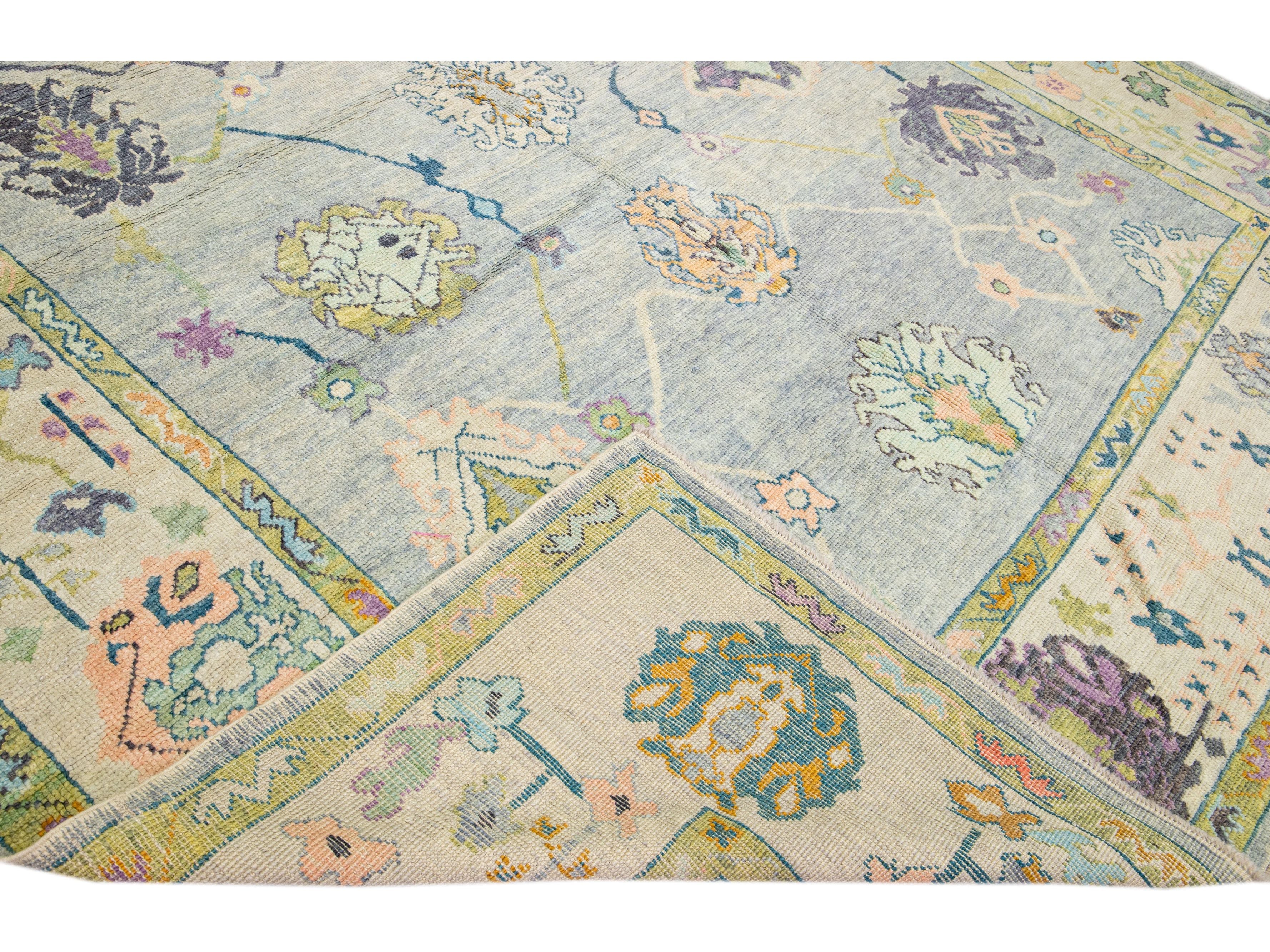 Modern Turkish Oushak Gray Handmade Floral Oversize Wool Rug