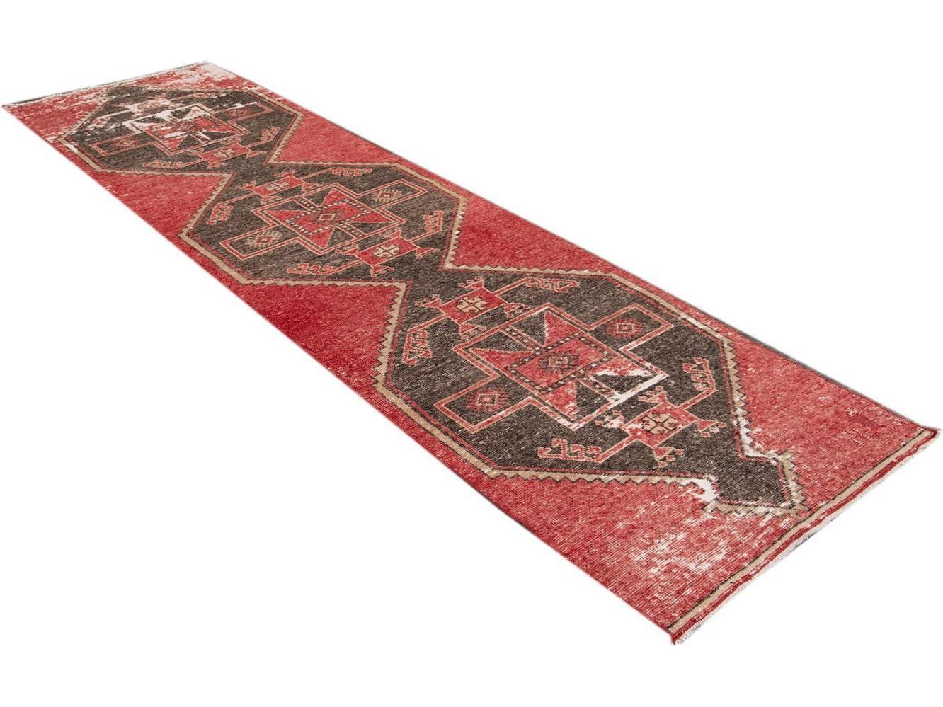 Vintage Turkish Geometric Wool Runner 3 X 11