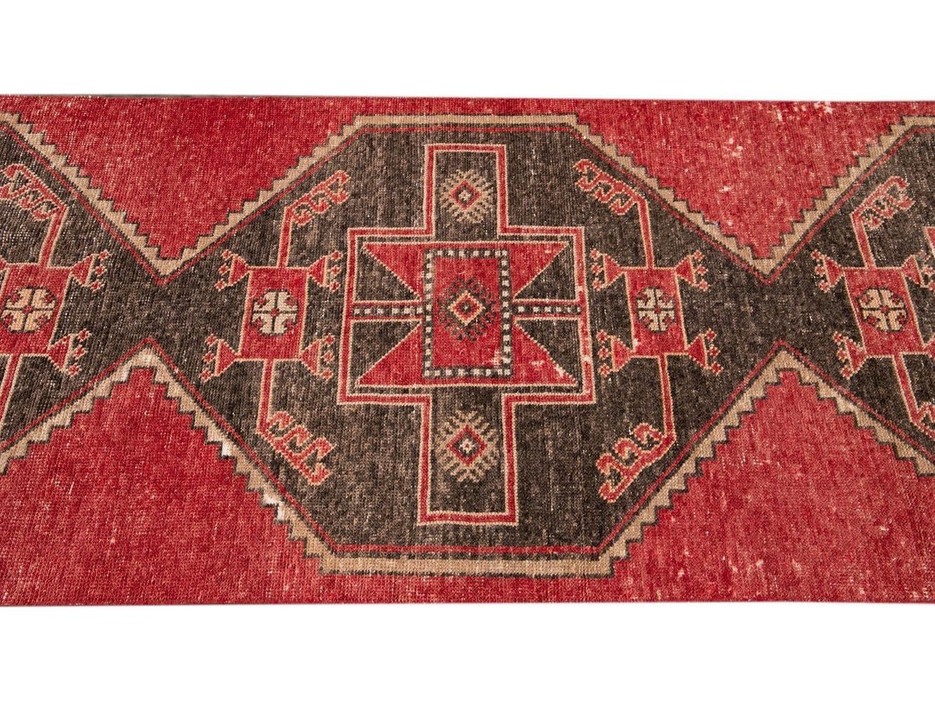 Vintage Turkish Geometric Wool Runner 3 X 11