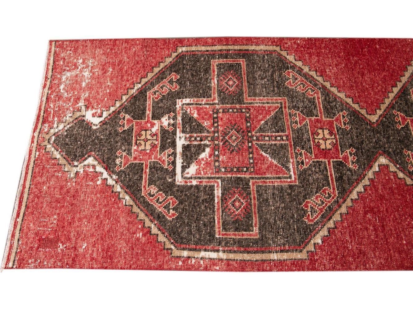 Vintage Turkish Geometric Wool Runner 3 X 11