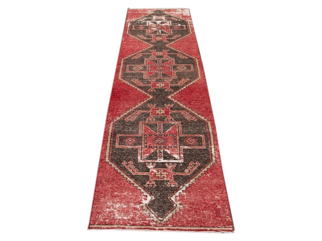 Vintage Turkish Geometric Wool Runner 3 X 11