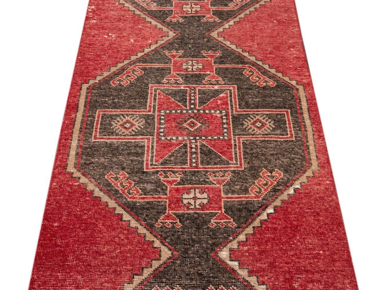 Vintage Turkish Geometric Wool Runner 3 X 11