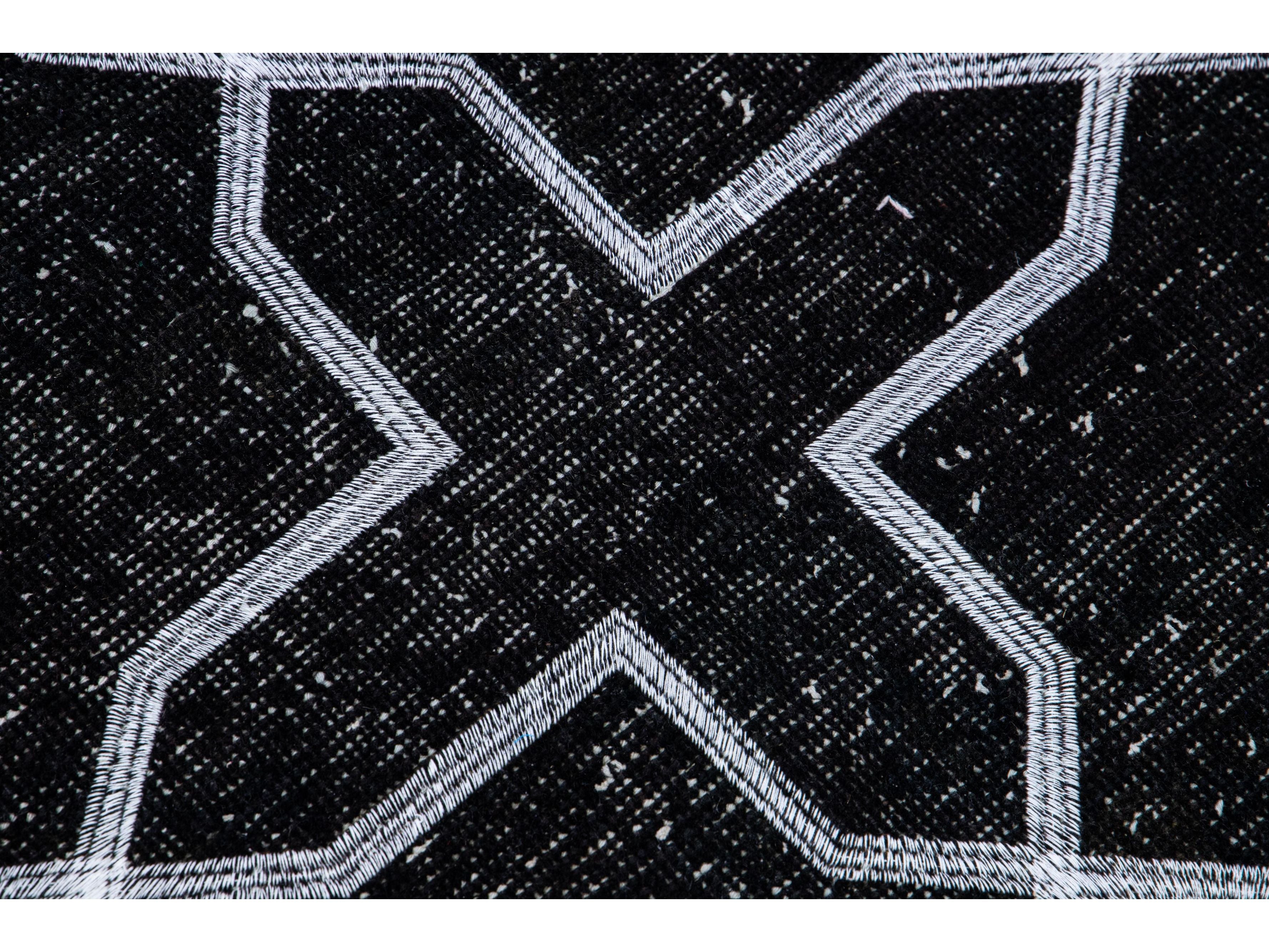 Modern Black Turkish Handmade Geometric Pattern Wool Gallery Rug