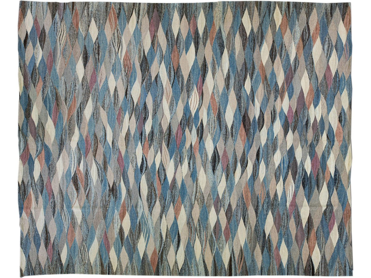 Modern Abstract Kilim Wool Rug 12 X 15