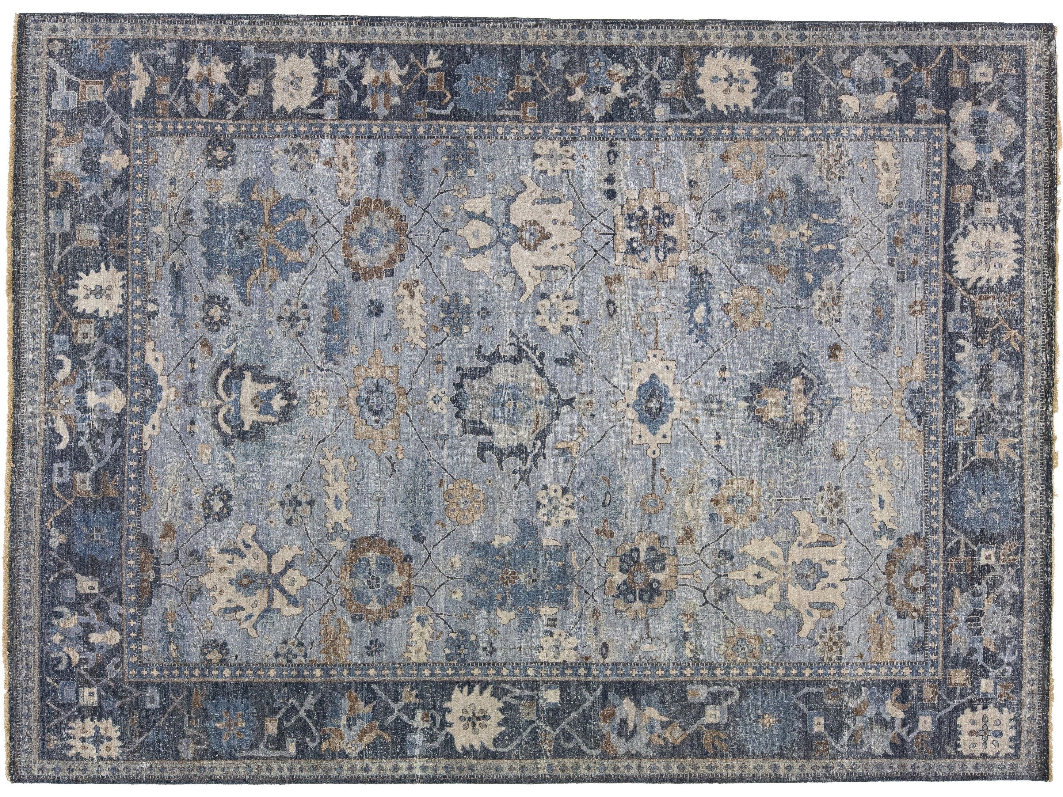 Apadana's Artisan Collection Grey Handmade Floral Motif Wool Rug