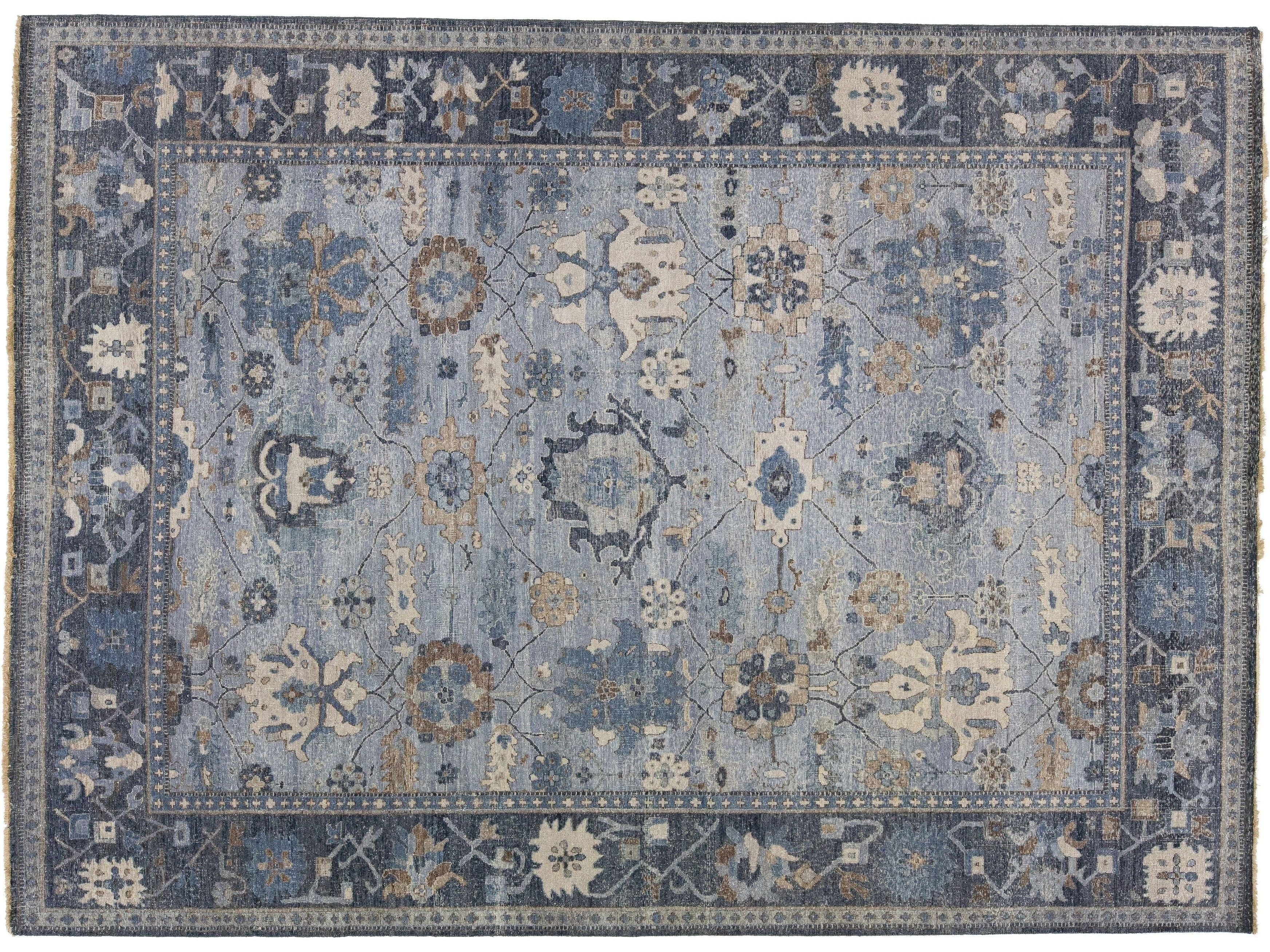 Apadana's Artisan Collection Handmade Floral Gray Wool Rug