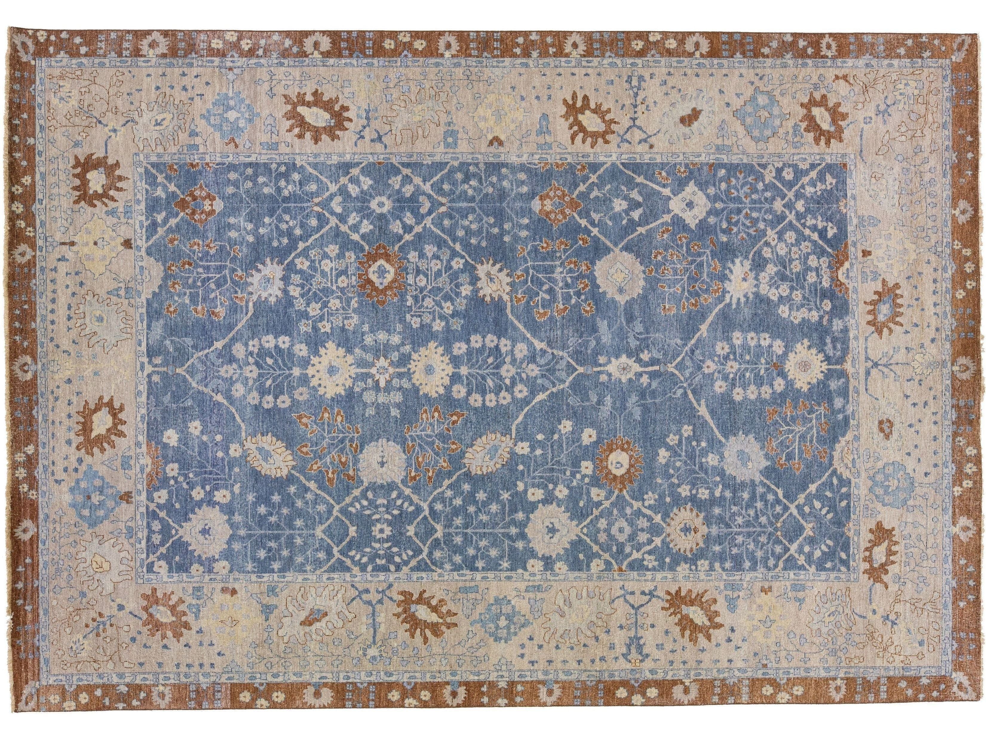 Blue Apadana's Artisan Collection Handmade Floral Wool Rug