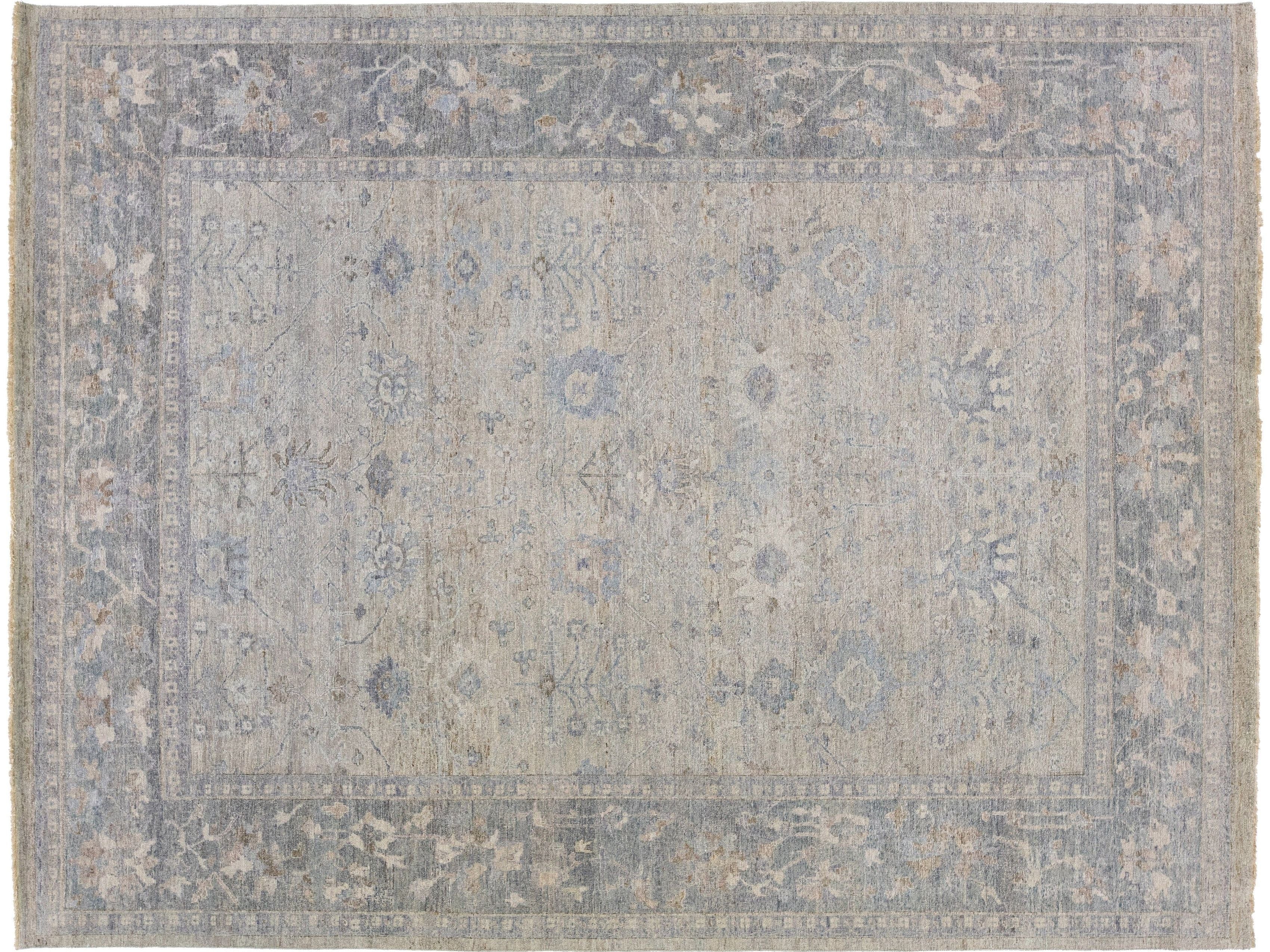 Apadana's Artisan Collection Gray Handmade Allover Design Wool Rug