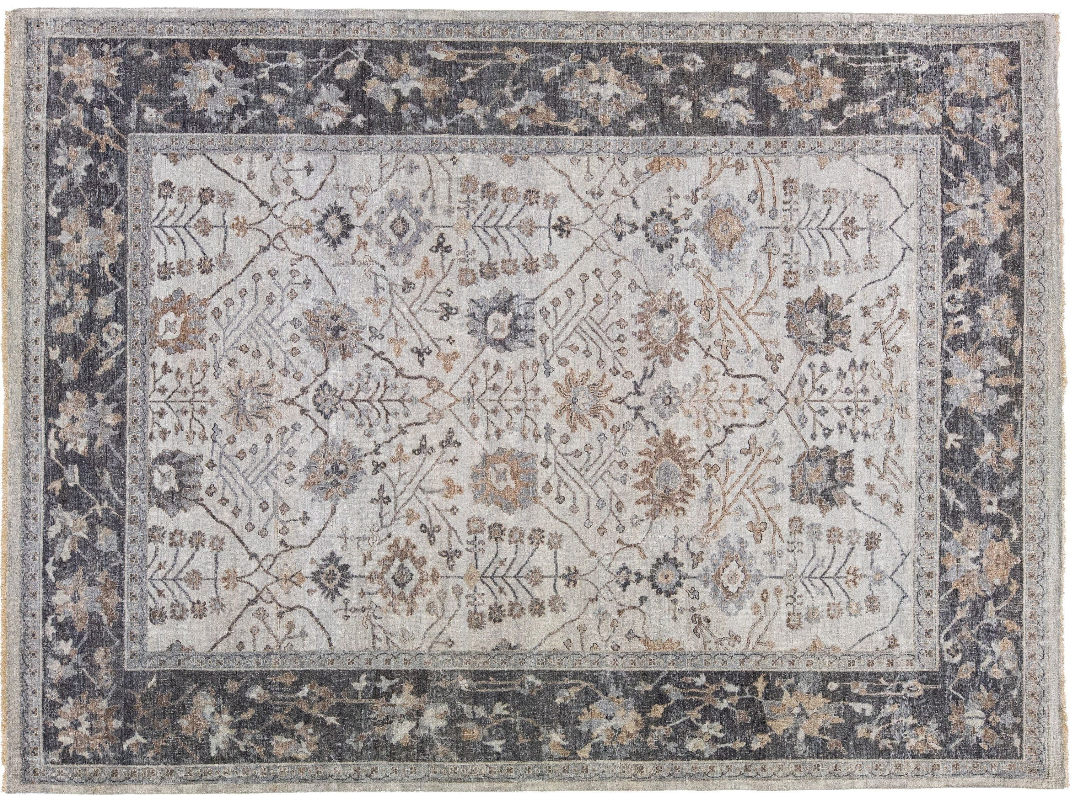 Gray Apadana's Artisan Collection Handmade Floral Wool Rug