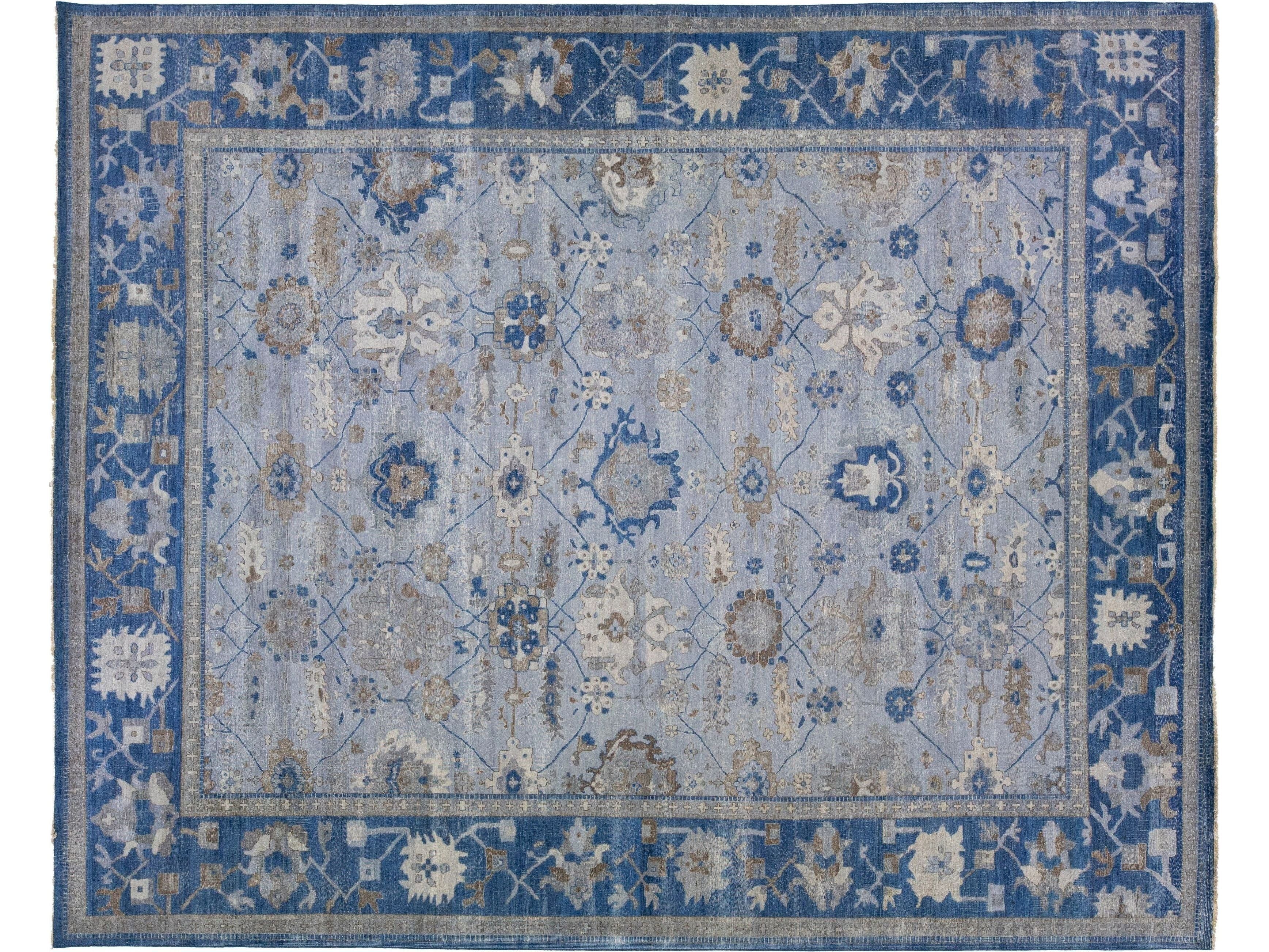 Apadana's Persian Style Mahal Handmade Blue Oversize Wool Rug