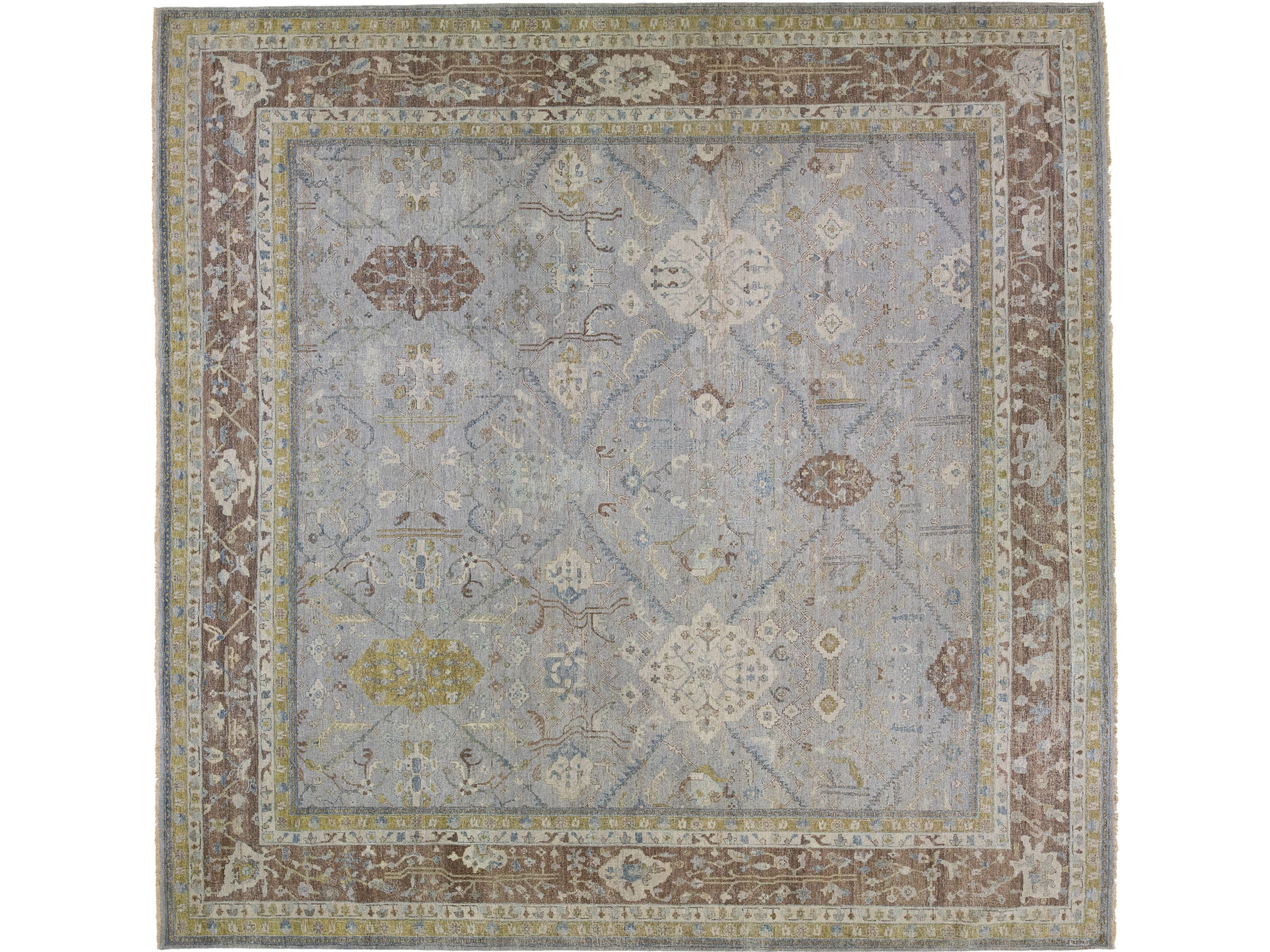 Apadana's Persian Malayer Style Handmade Gray And Brown Square Wool Rug