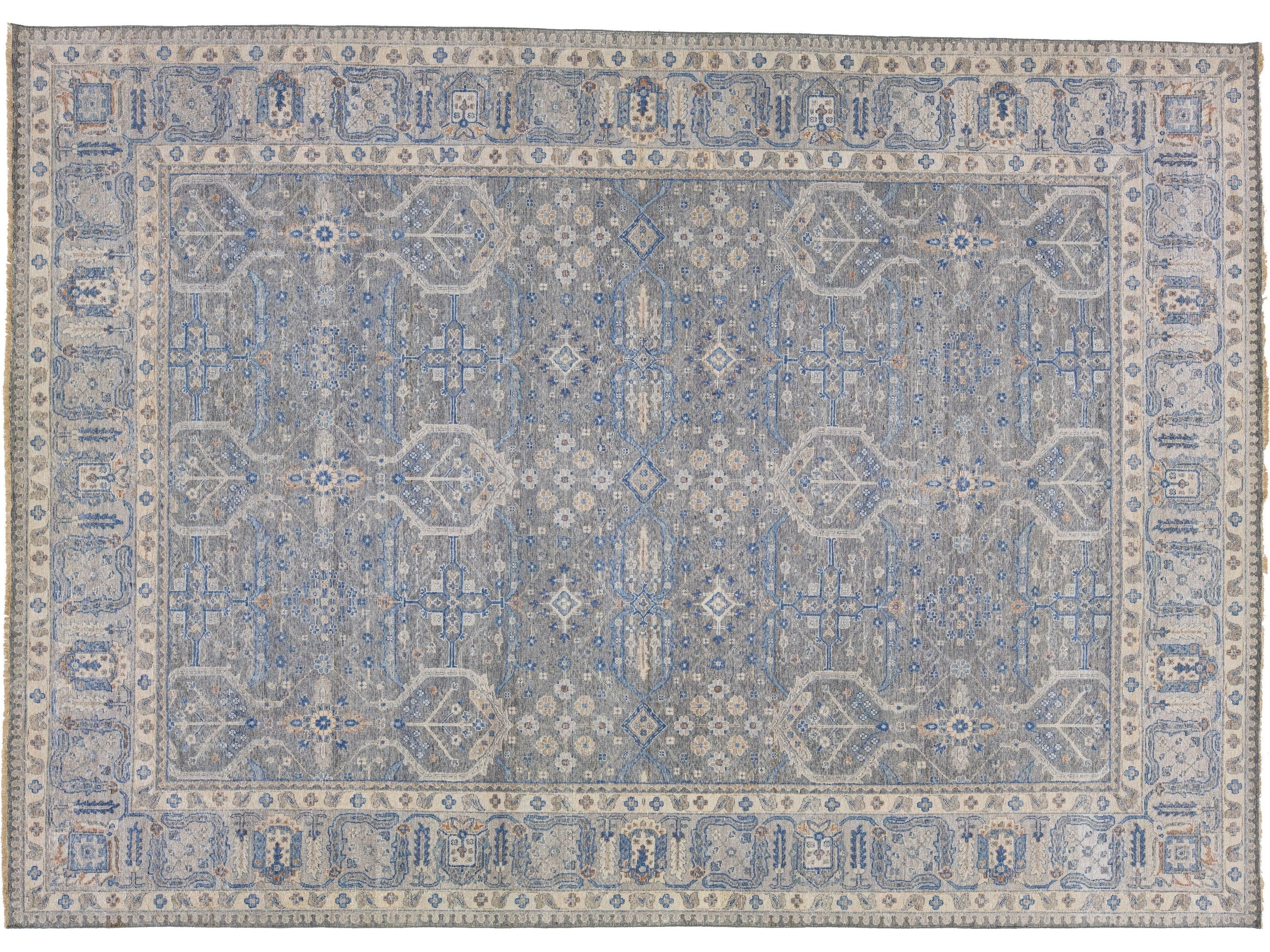 Apadana's Persian Tabriz Style Gray Handmade Room Size Wool Rug