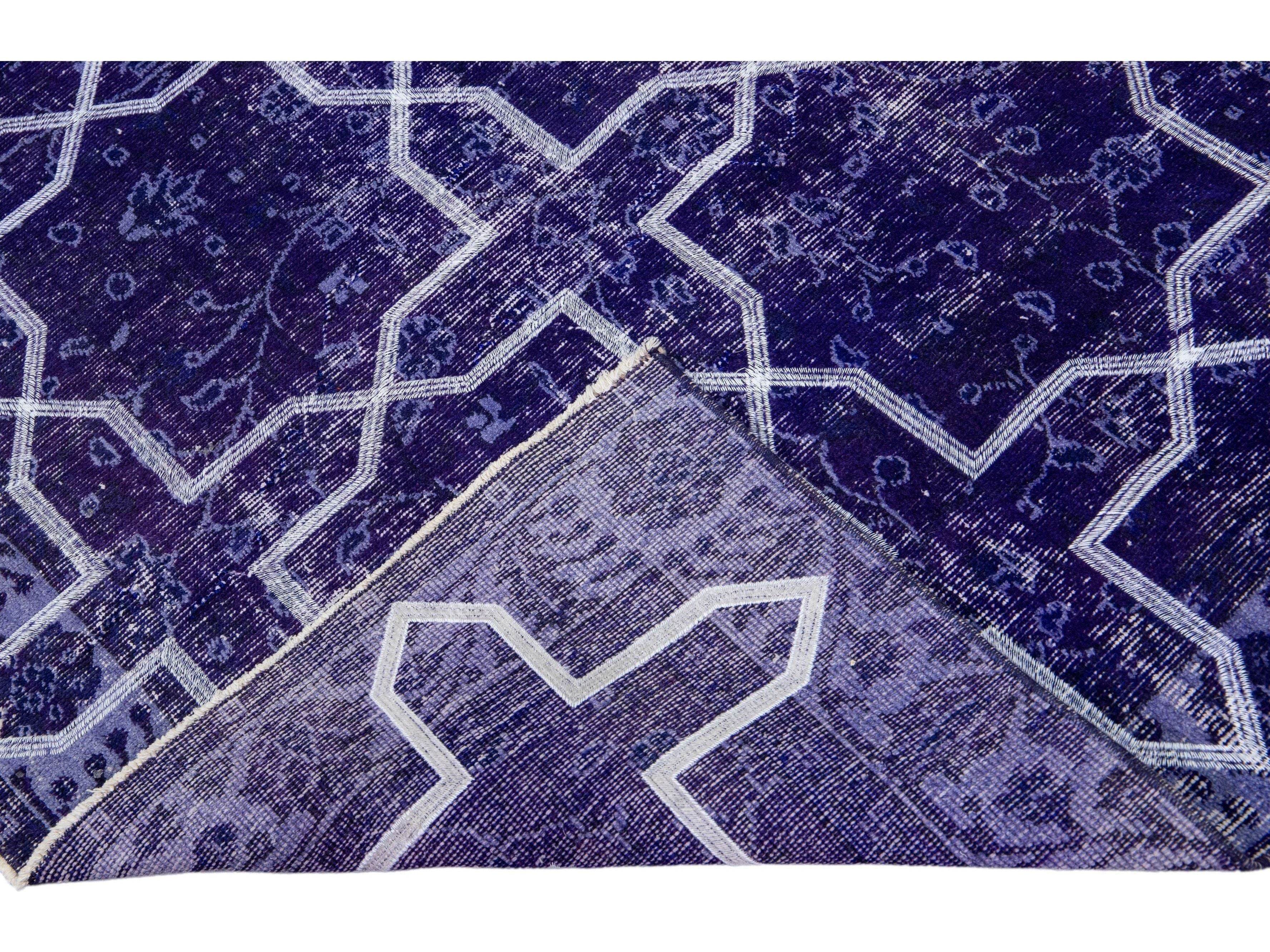 Modern Blue Turkish Handmade Geometric Pattern Wool Gallery Rug