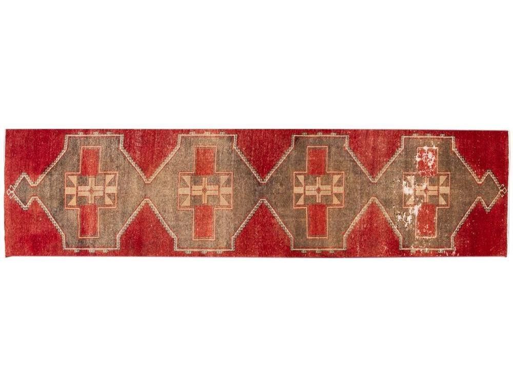 Vintage Turkish Geometric Wool Runner 3 X 13