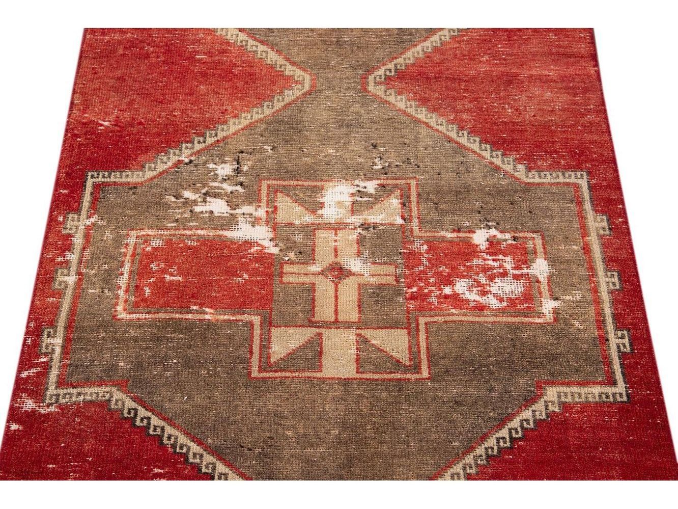 Vintage Turkish Geometric Wool Runner 3 X 13