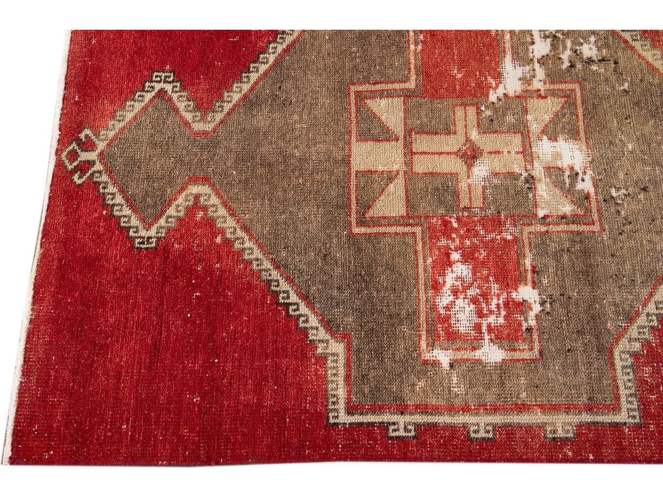 Vintage Turkish Geometric Wool Runner 3 X 13