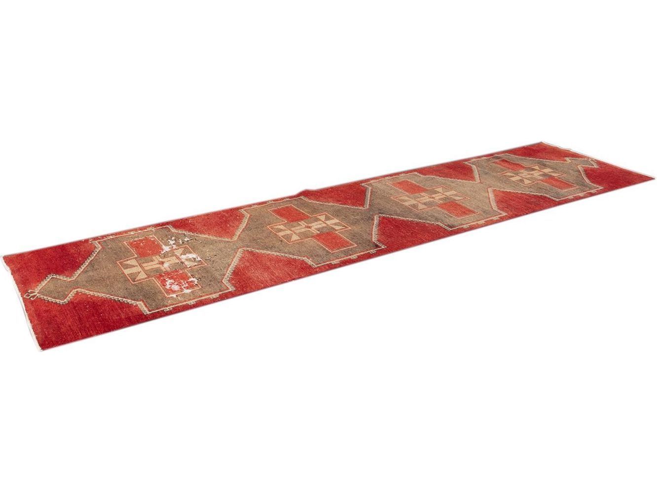 Vintage Turkish Geometric Wool Runner 3 X 13