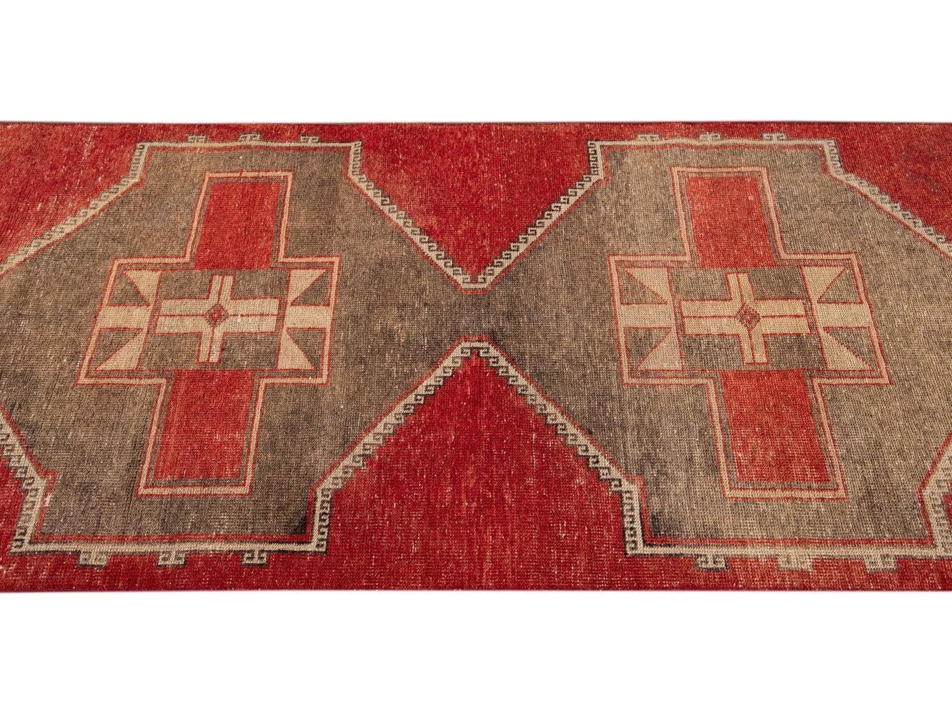 Vintage Turkish Geometric Wool Runner 3 X 13