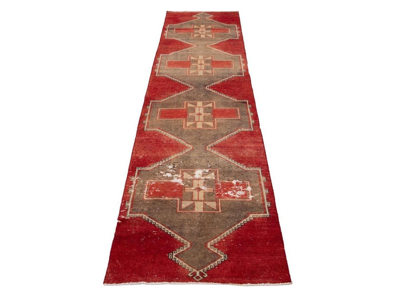 Vintage Turkish Geometric Wool Runner 3 X 13
