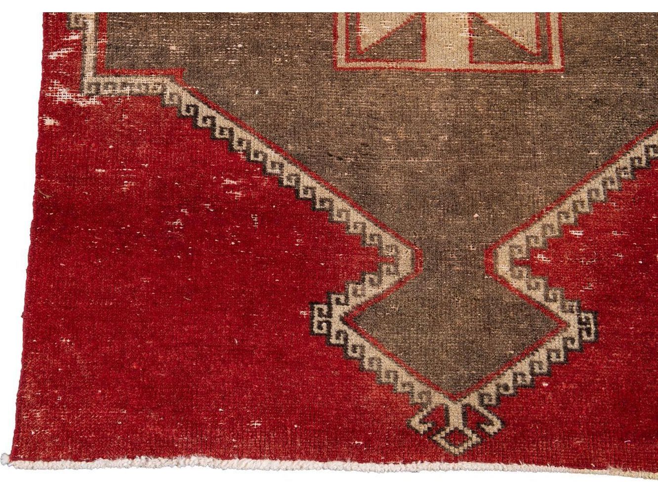 Vintage Turkish Geometric Wool Runner 3 X 13