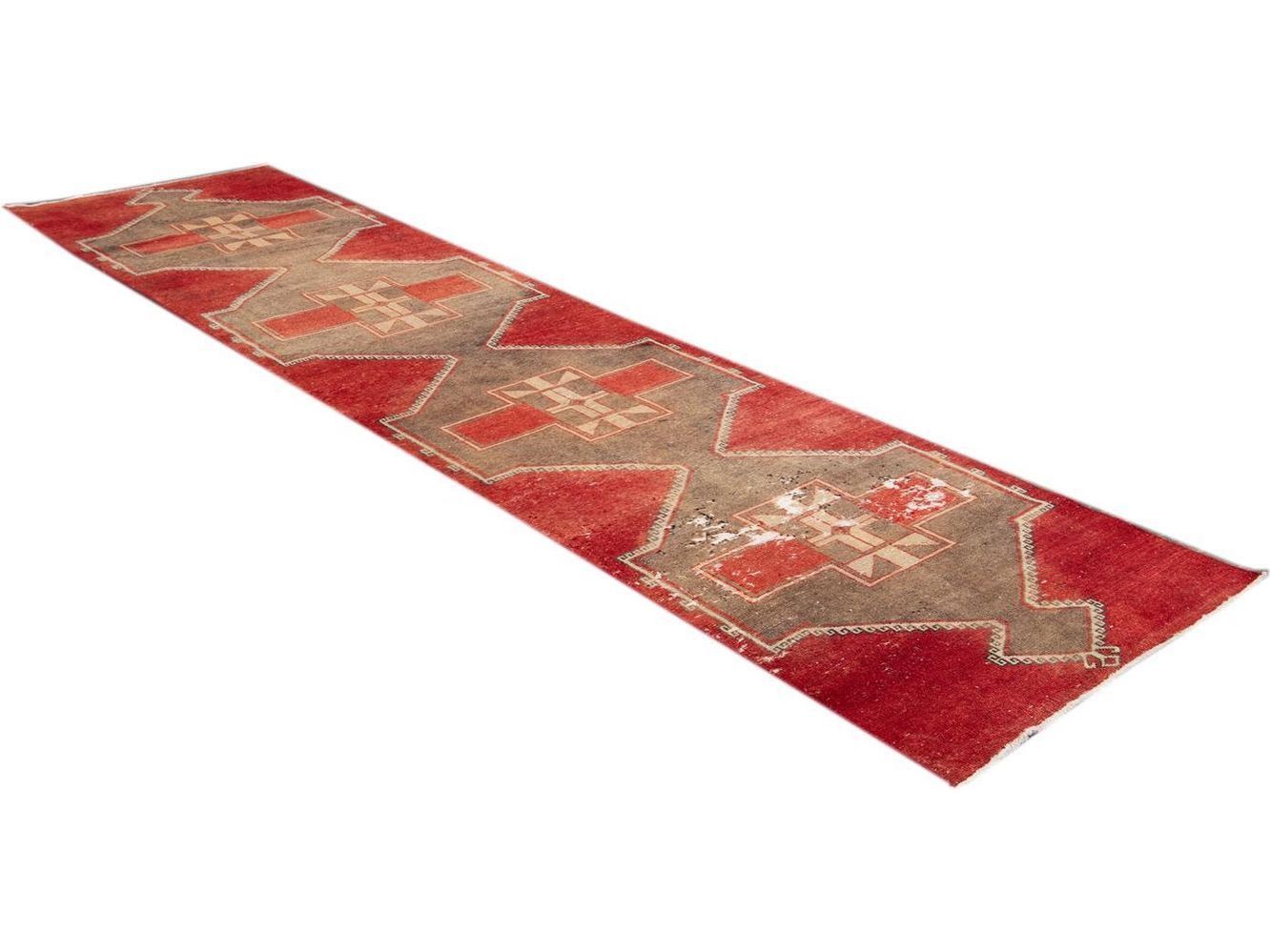 Vintage Turkish Geometric Wool Runner 3 X 13