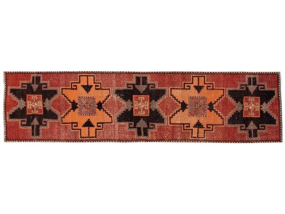 Vintage Turkish Geometric Wool Runner 3 X 11