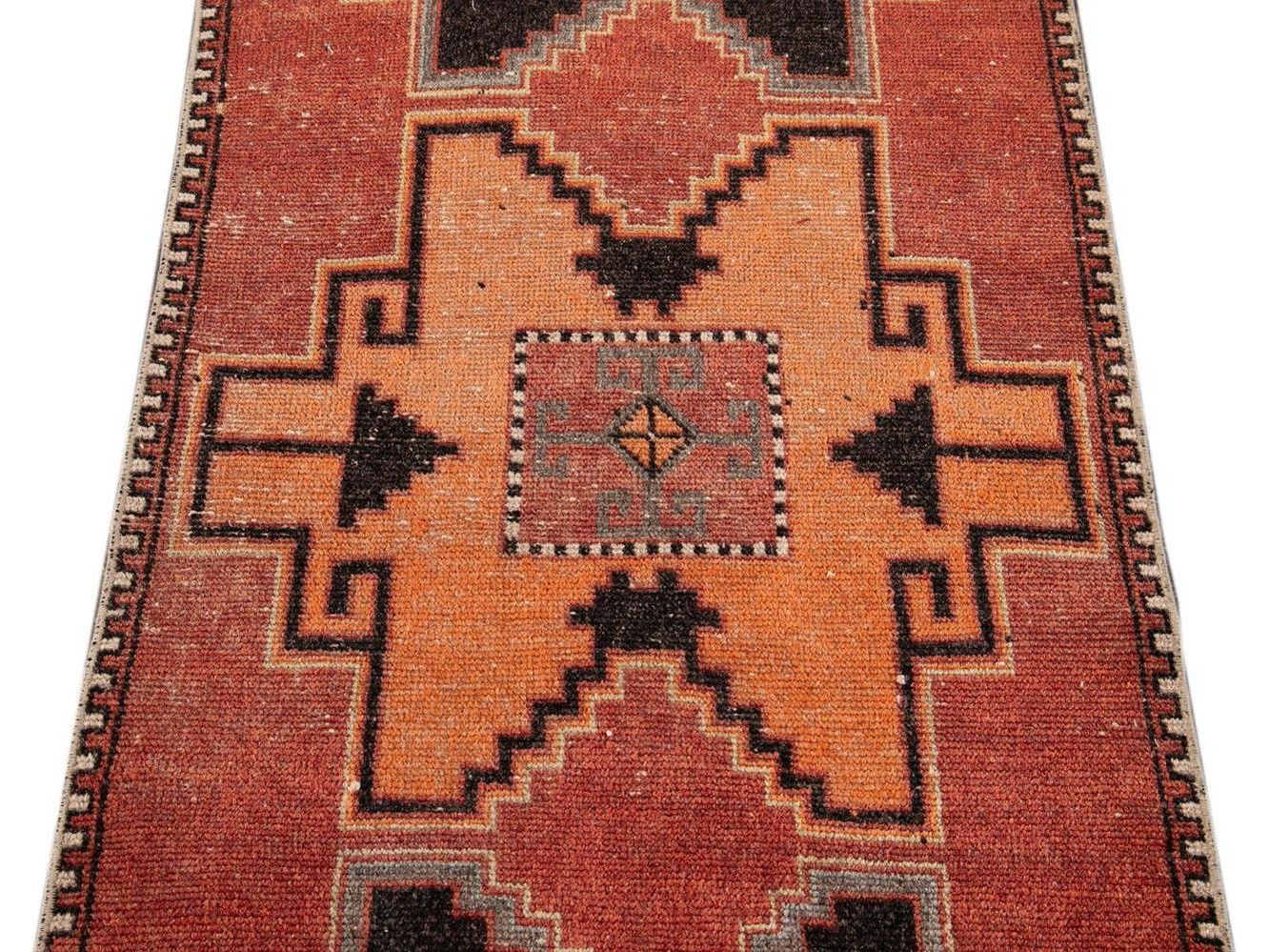 Vintage Turkish Geometric Wool Runner 3 X 11