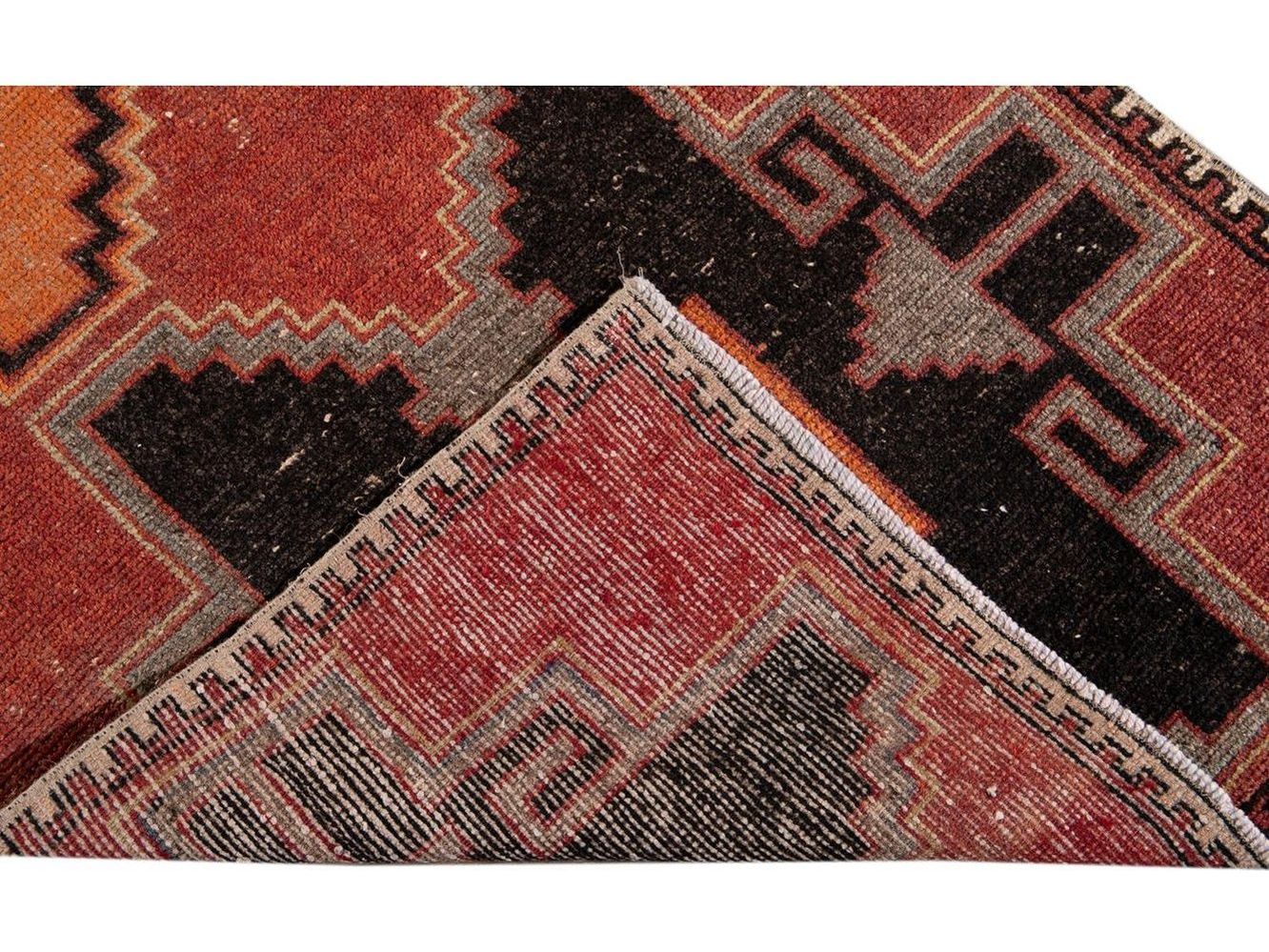 Vintage Turkish Geometric Wool Runner 3 X 11