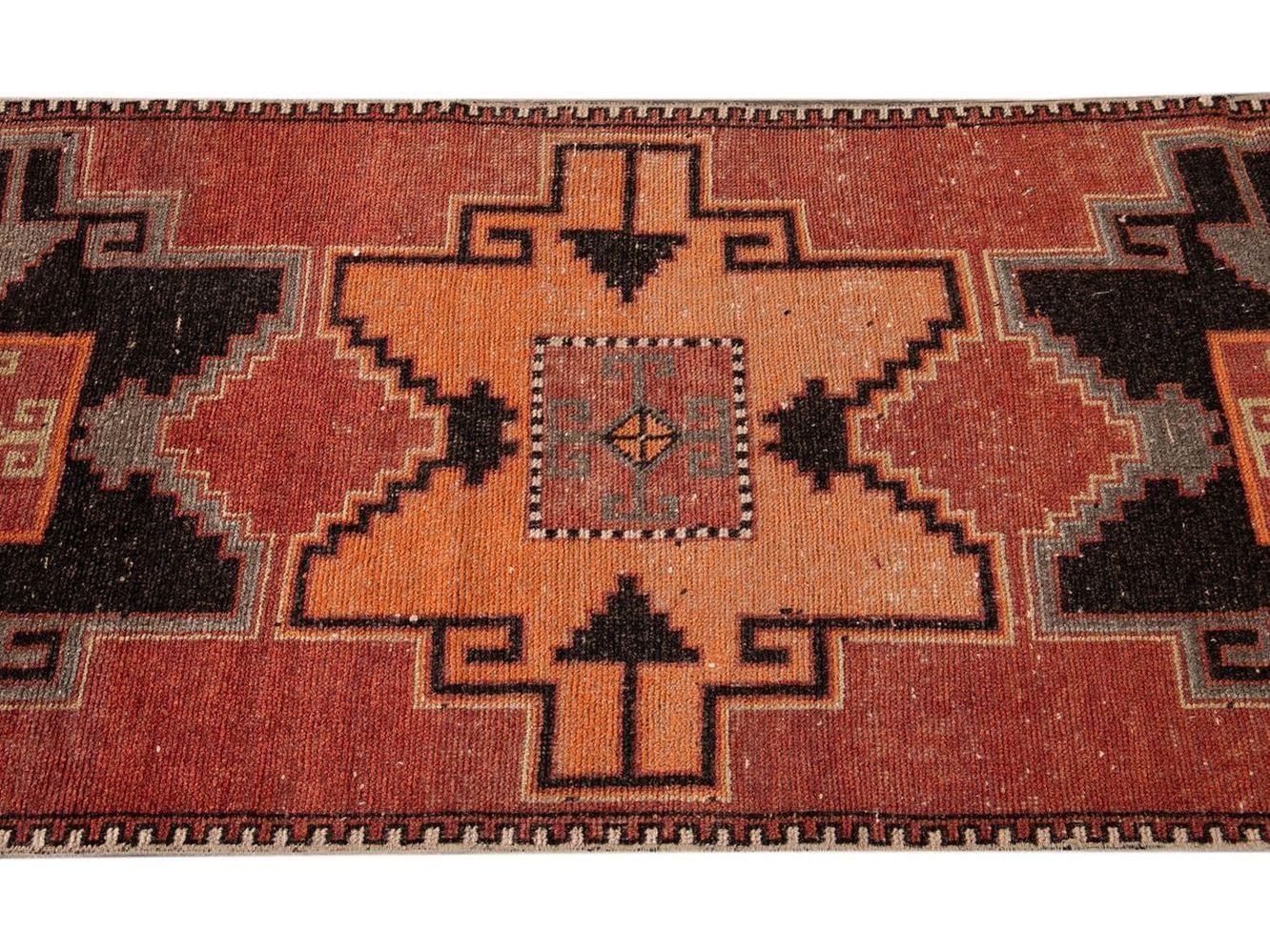 Vintage Turkish Geometric Wool Runner 3 X 11