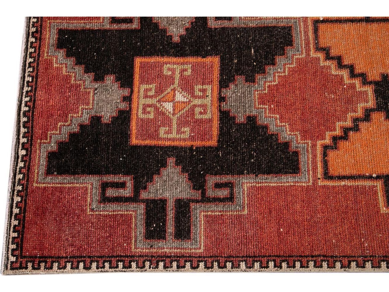 Vintage Turkish Geometric Wool Runner 3 X 11