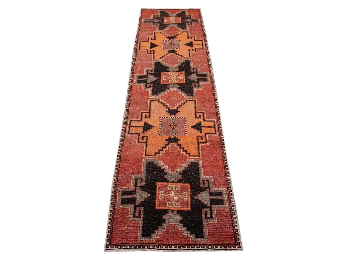 Vintage Turkish Geometric Wool Runner 3 X 11