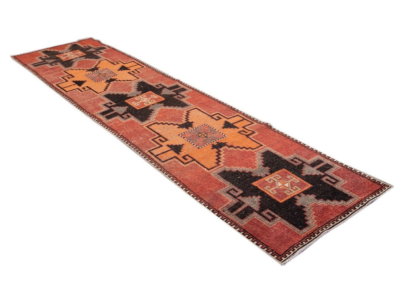 Vintage Turkish Geometric Wool Runner 3 X 11