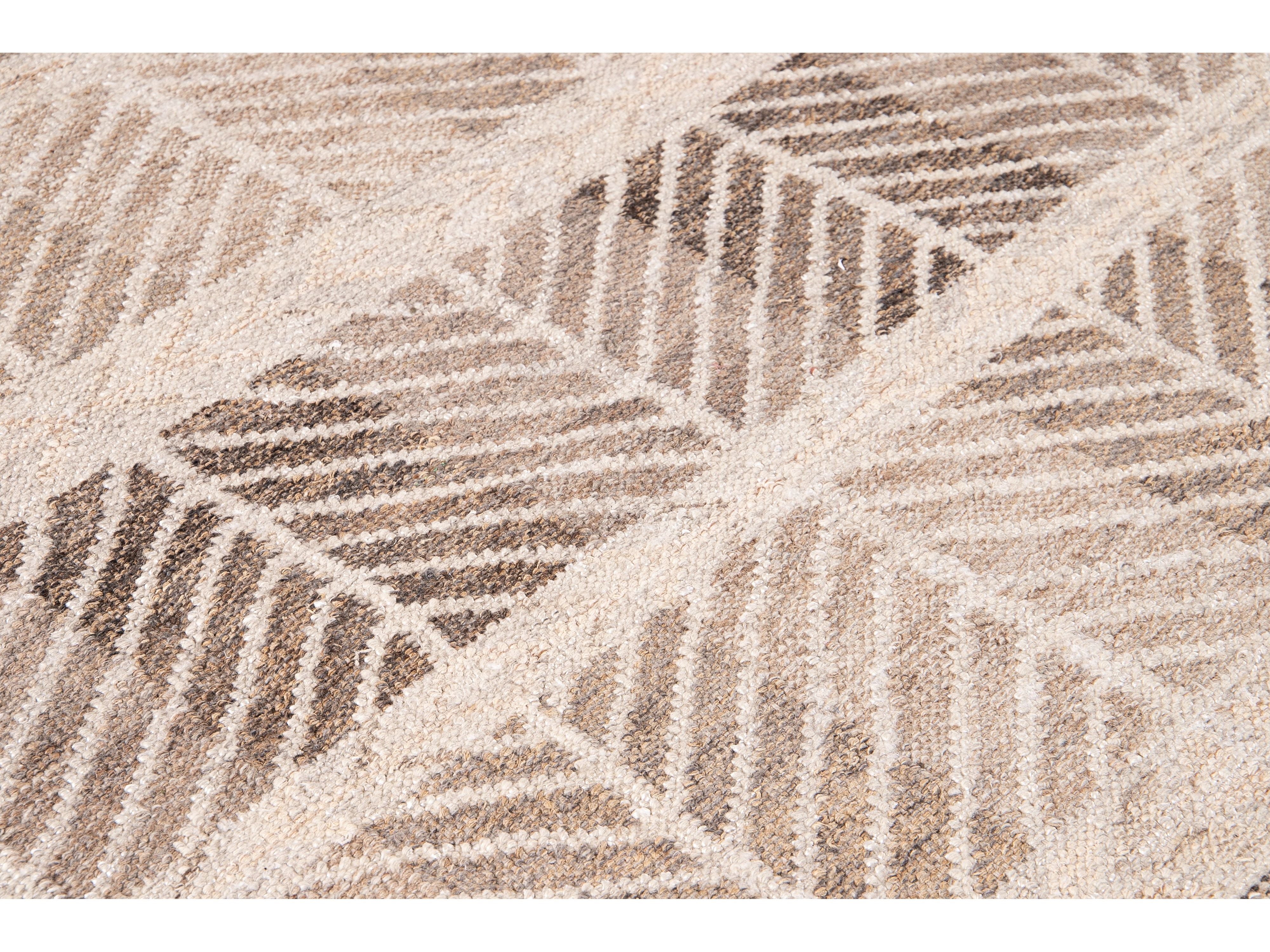 Modern Swedish Style Handmade Beige and Brown Oversize Designed Wool Rug