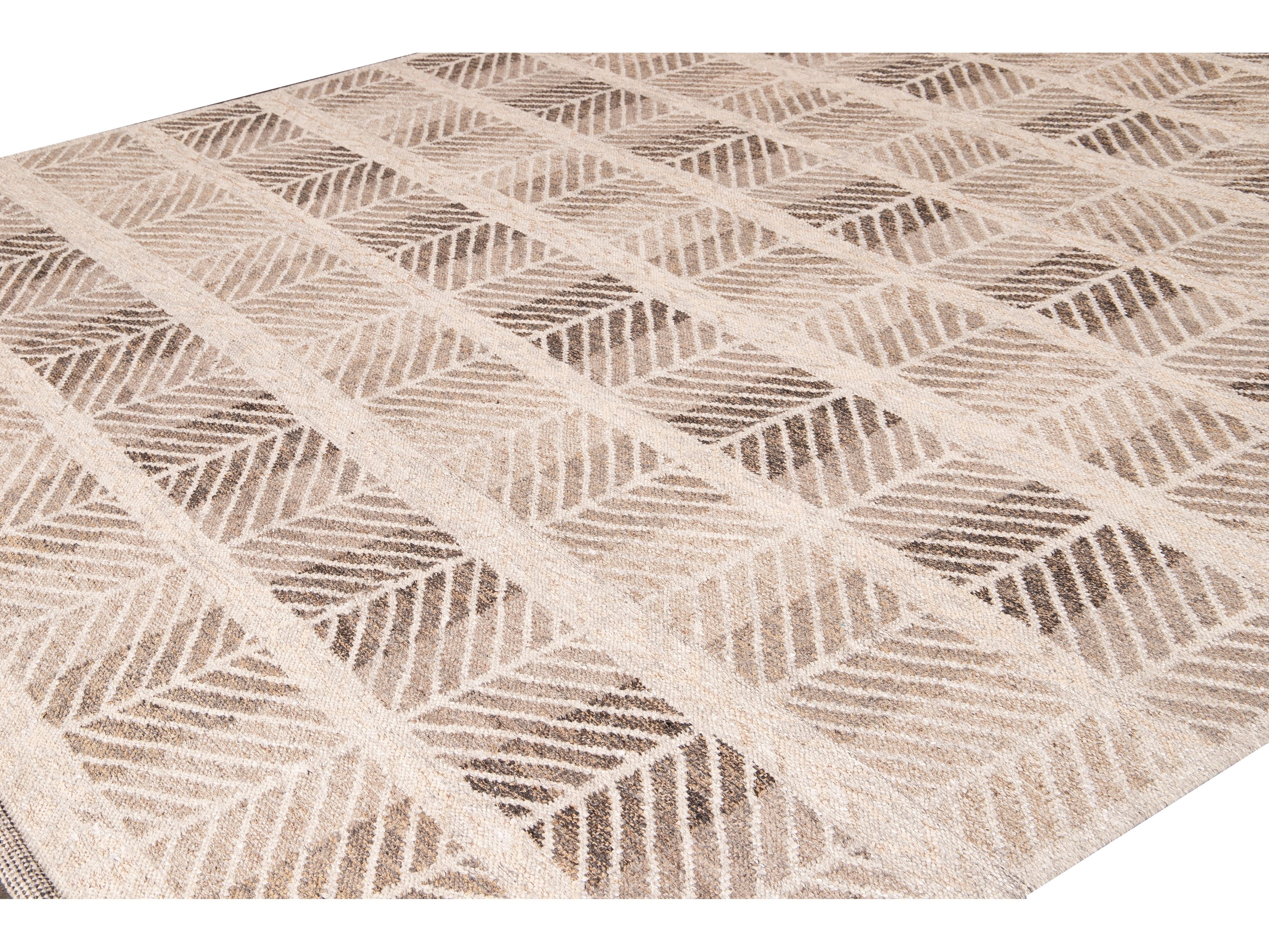Modern Swedish Style Handmade Beige and Brown Oversize Designed Wool Rug
