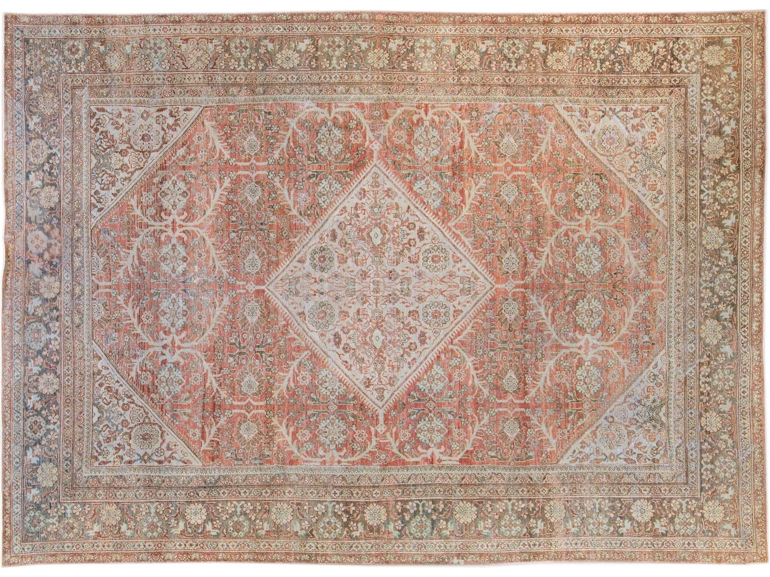 Red Antique Mahal Handmade Medallion Designed Wool Rug
