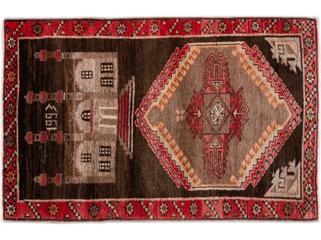 Vintage Pictorial Wool Rug 3 X 5
