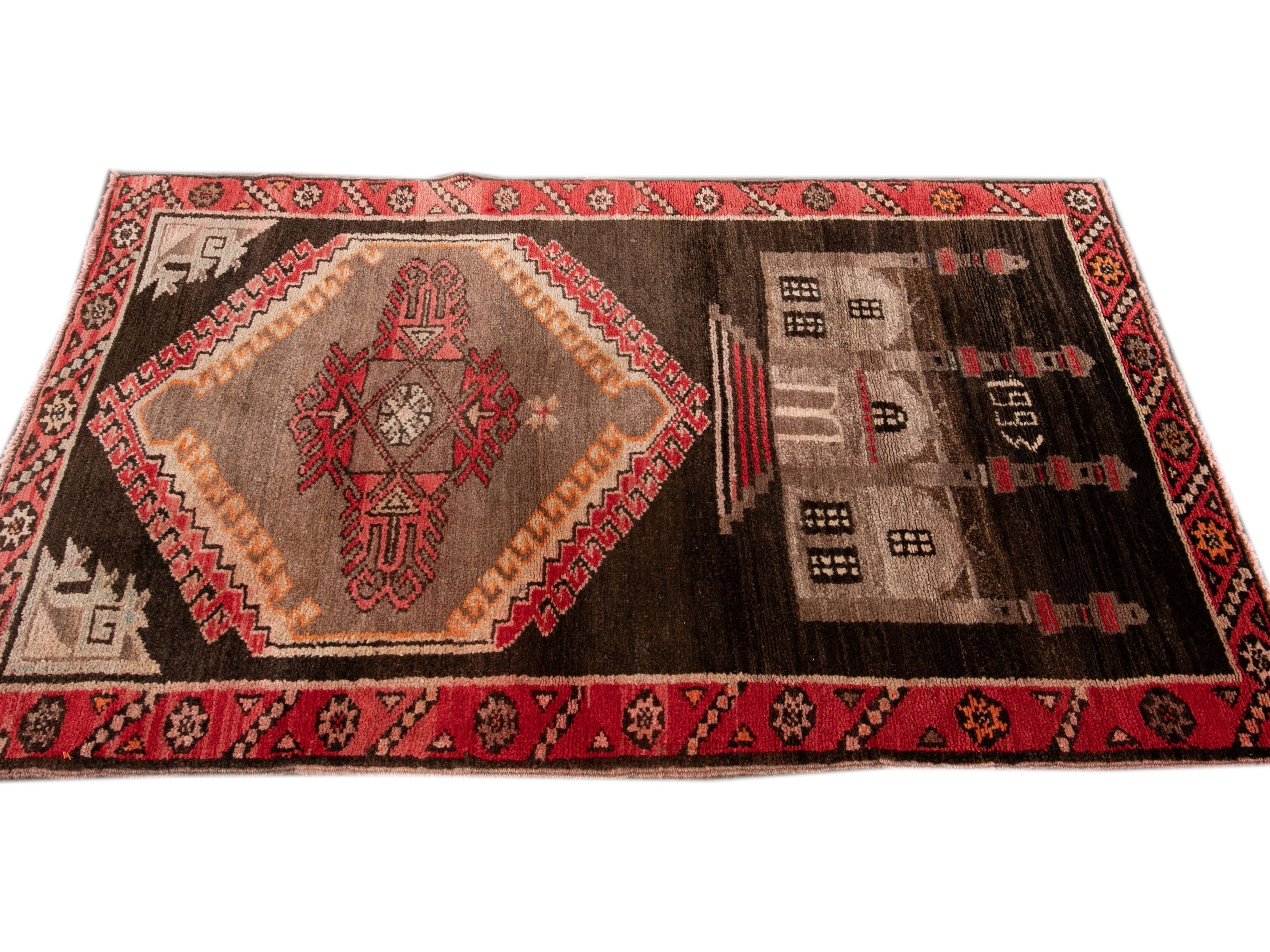 Vintage Pictorial Wool Rug 3 X 5
