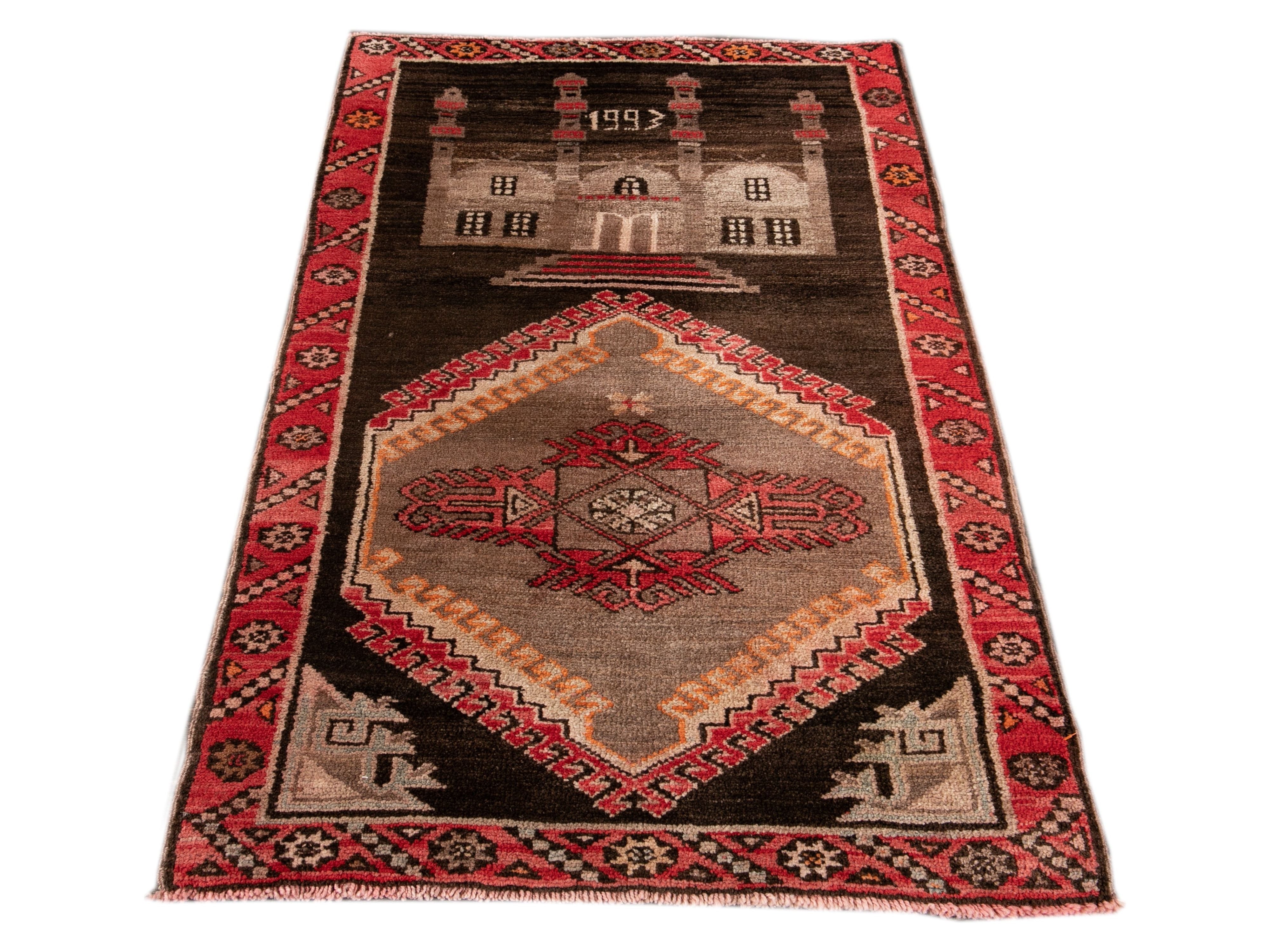 Vintage Pictorial Wool Rug 3 X 5