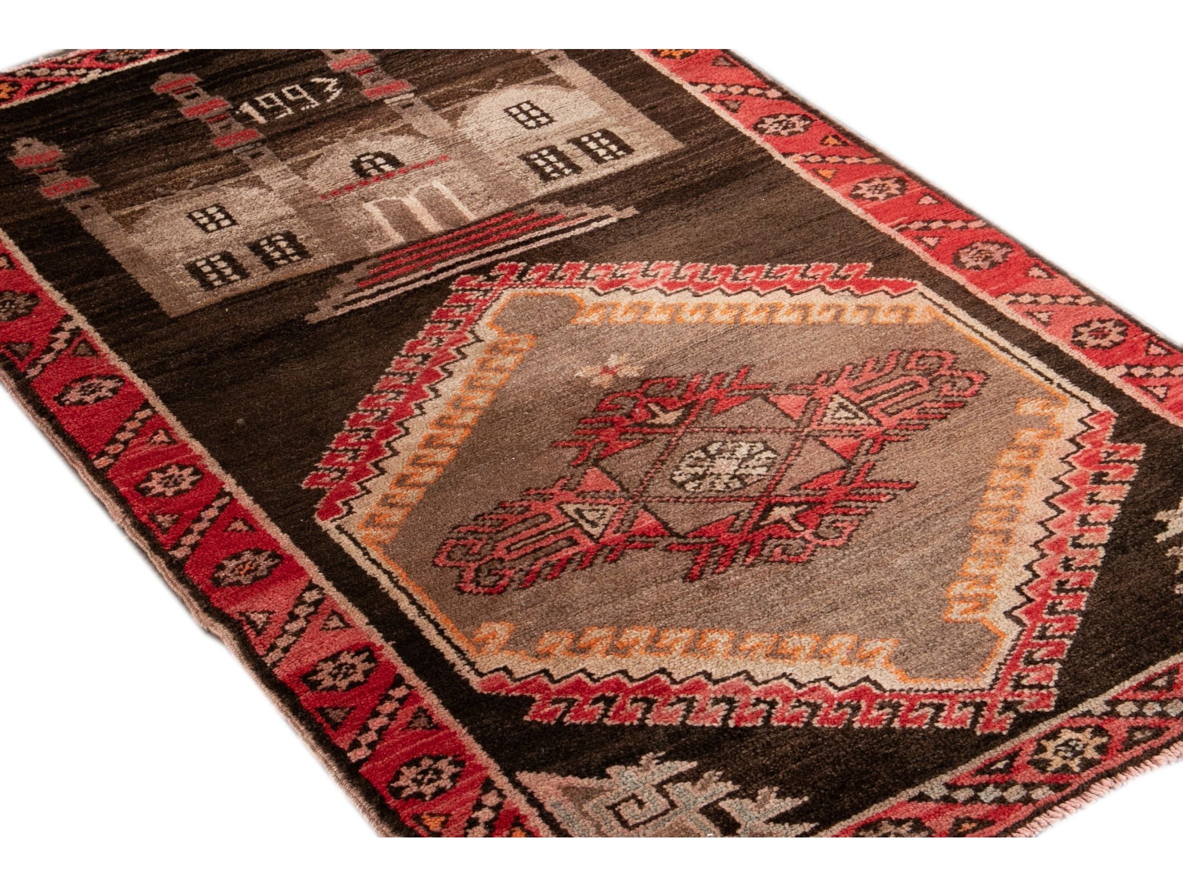 Vintage Pictorial Wool Rug 3 X 5
